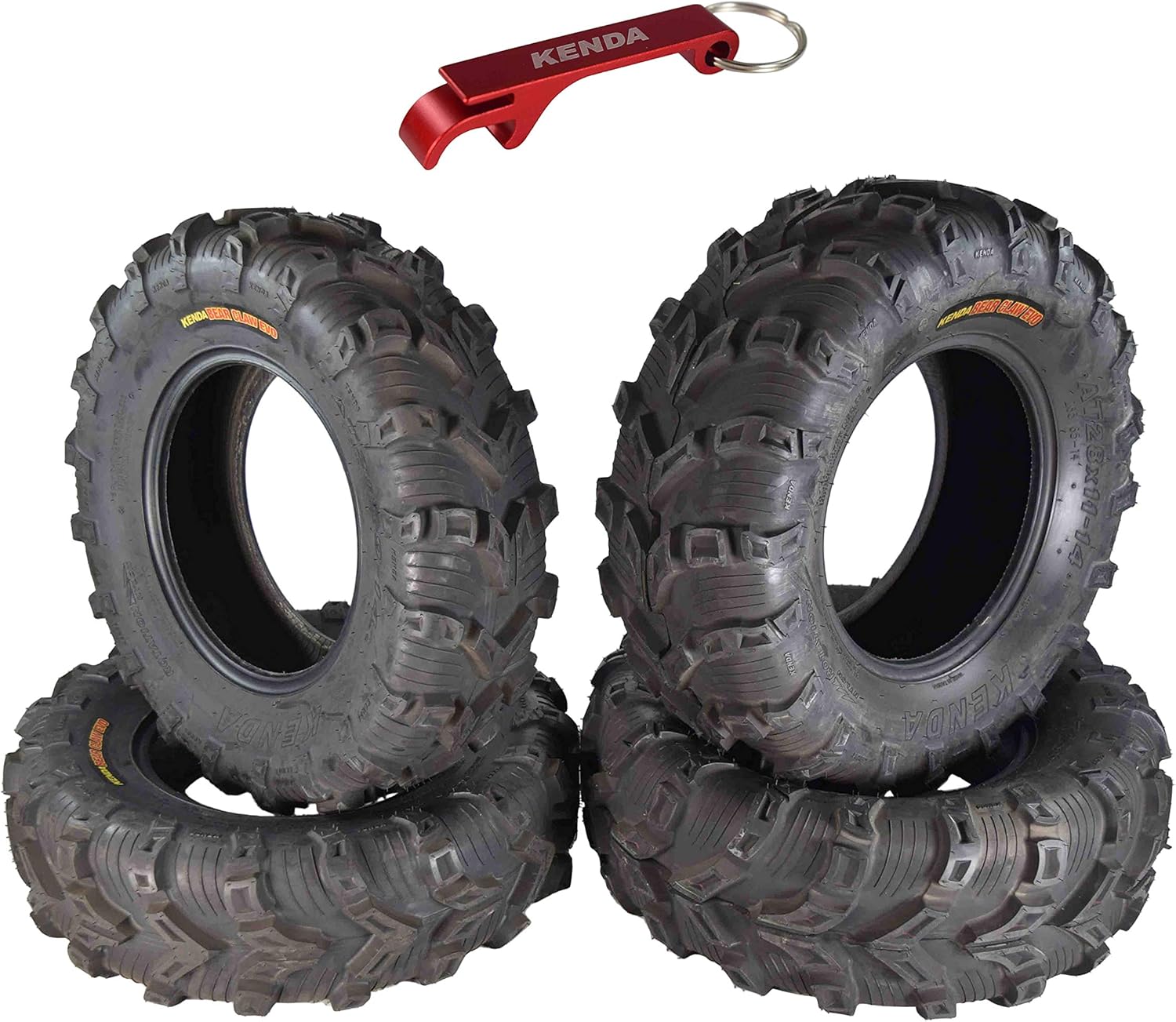 BRAND, CATEGORY, KENDA, TRAIL, Kenda Bear Claw EVO ATV UTV All Terrain Mud Bearclaw Tires with Bottle Opener Keychain 4 Pack Set (25x8-12 Front 25x10-12 Rear)