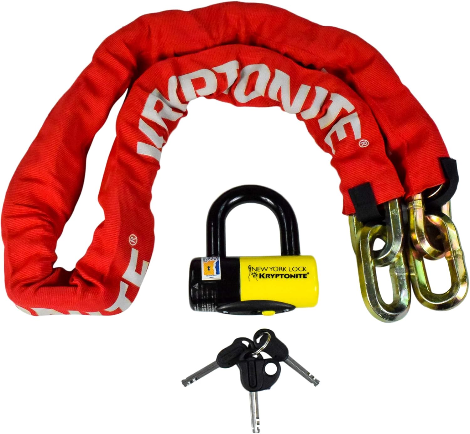 BRAND, CATEGORY, CHAIN LOCKS, POWER SPORTS, Kryptonite New York FAHGETTABOUDIT 1415 14mm 15 LBS Red Chain & New York Lock 15mm Disc Lock