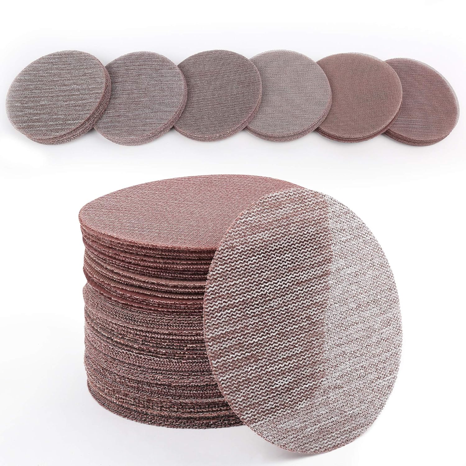 BRAND, CATEGORY, HOOK & LOOP DISCS, LOTFANCY, LotFancy 5 Inch Mesh Abrasive Sanding Discs, 30PCS 80 100 120 180 240 320 Grit Dust Free Sandpaper Assortment for Car, Woodworking - Hook and Loop Random Orbital Sander Round Sand Paper