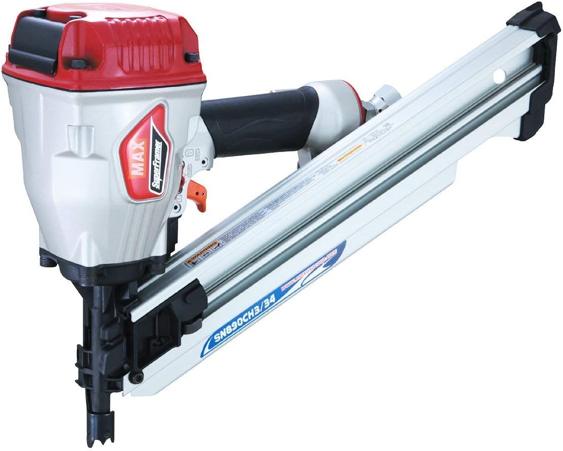 BRAND, CATEGORY, FRAMING NAILERS, MAX USA CORP., MAX USA CORP SuperFramer SN890CH3/34 34 Degree Framing Offset/Clipped Head Stick Nailer up to 3-1/2"