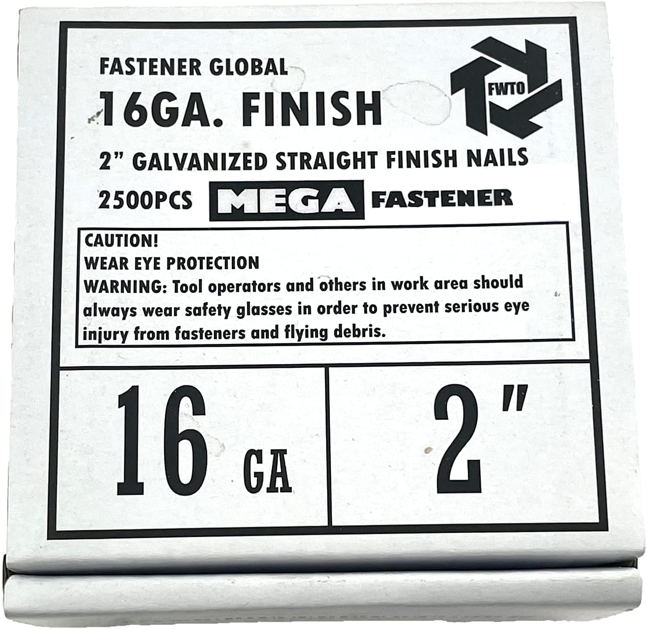 BRAND, CATEGORY, FINISH NAILS, FWTO, MEGAFastener FWTO 2" T50 16GA Gauge Galvanized Straight Finish Nails 2500 Per Pack (1-Pack)