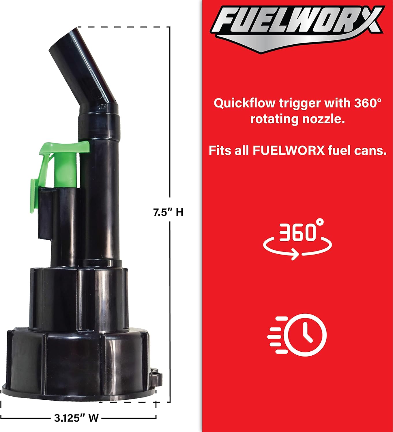 BRAND, CATEGORY, FUELWORX, GAS CANS, Made in the USA Easy Pour Gas/Diesel CARB Compliant Fuel Replacement Spout Only for Fuelworx Fuel Can