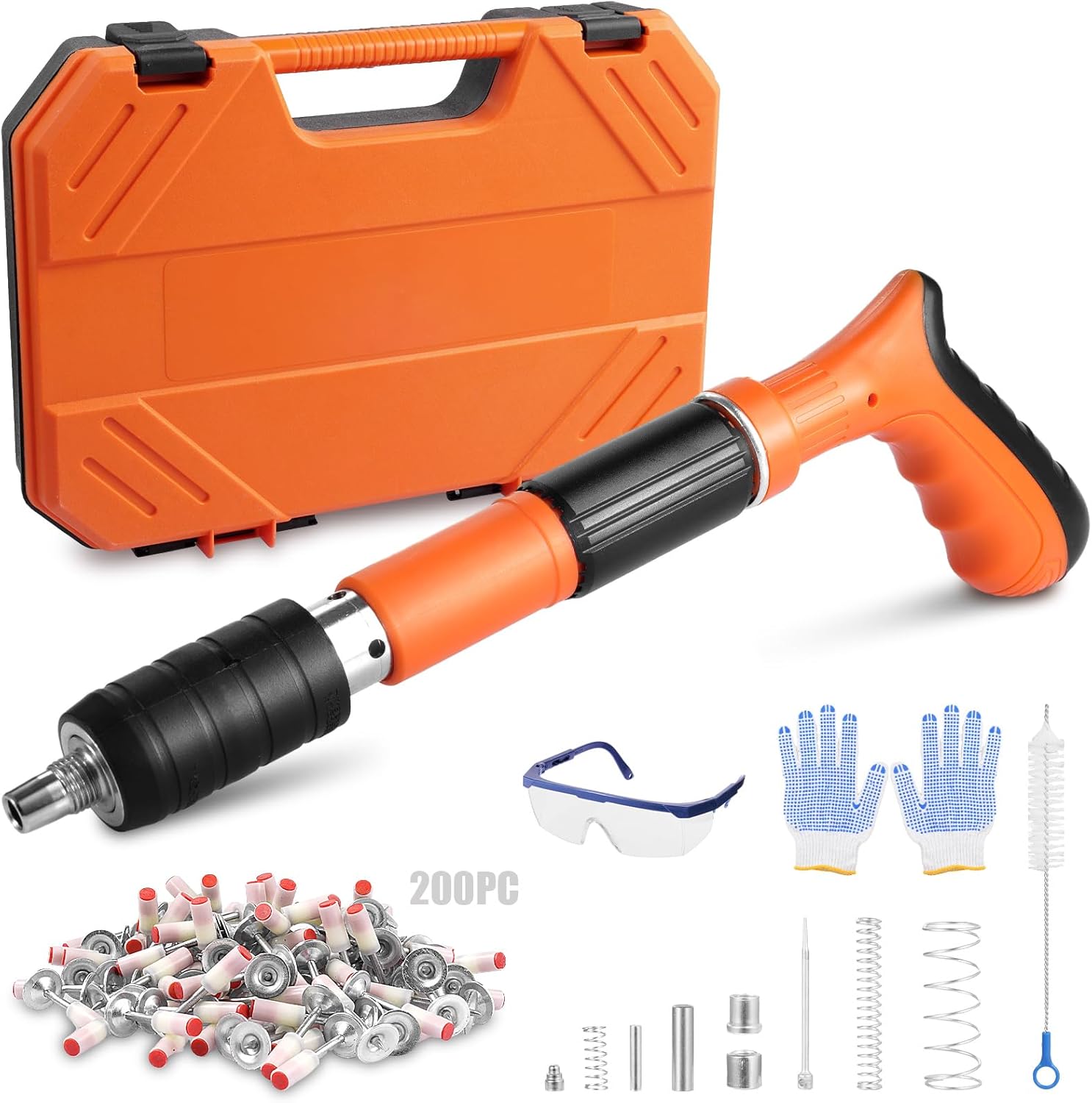 BRAND, CATEGORY, STAPLERS & TACKERS, TEODUTE, Manual Mini Steel Nail Gun 5 Gears Power Adjustable Wall Nail Guns for Ceiling，Manual Steel Nails Gun Tool, Concrete Nail Gun, Mini Portable Nail Shooting Machine with 200 Nails (Nail Gun Set)