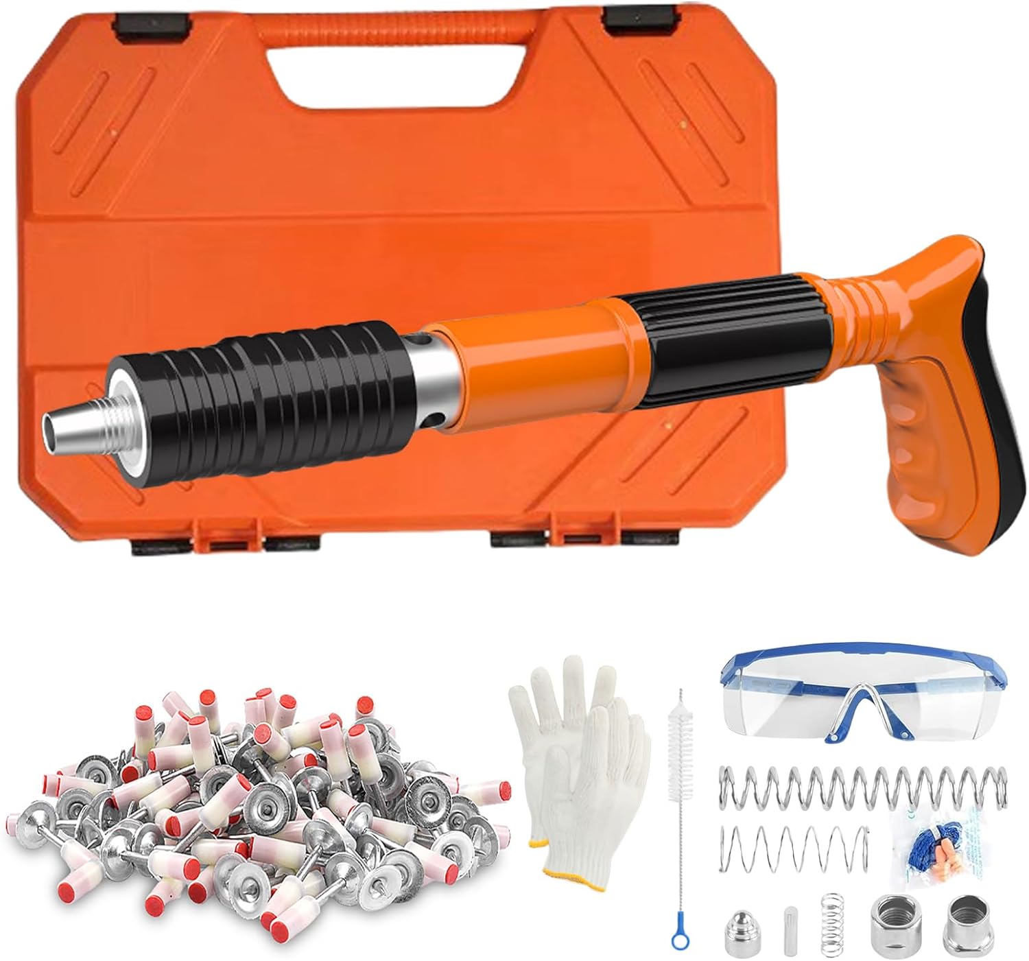 BRAND, CATEGORY, GEEMCYEN, STAPLERS & TACKERS, Manual Mini Steel Nail Gun- 5 Speed Adjustable Mini Nail Gun with 200pcs Nails-Concrete Nail Gun Kits- Woodworking and Decoration- Built-in Air Nailer for Red Brick Walls,Concrete Walls(Nail Gun Set)