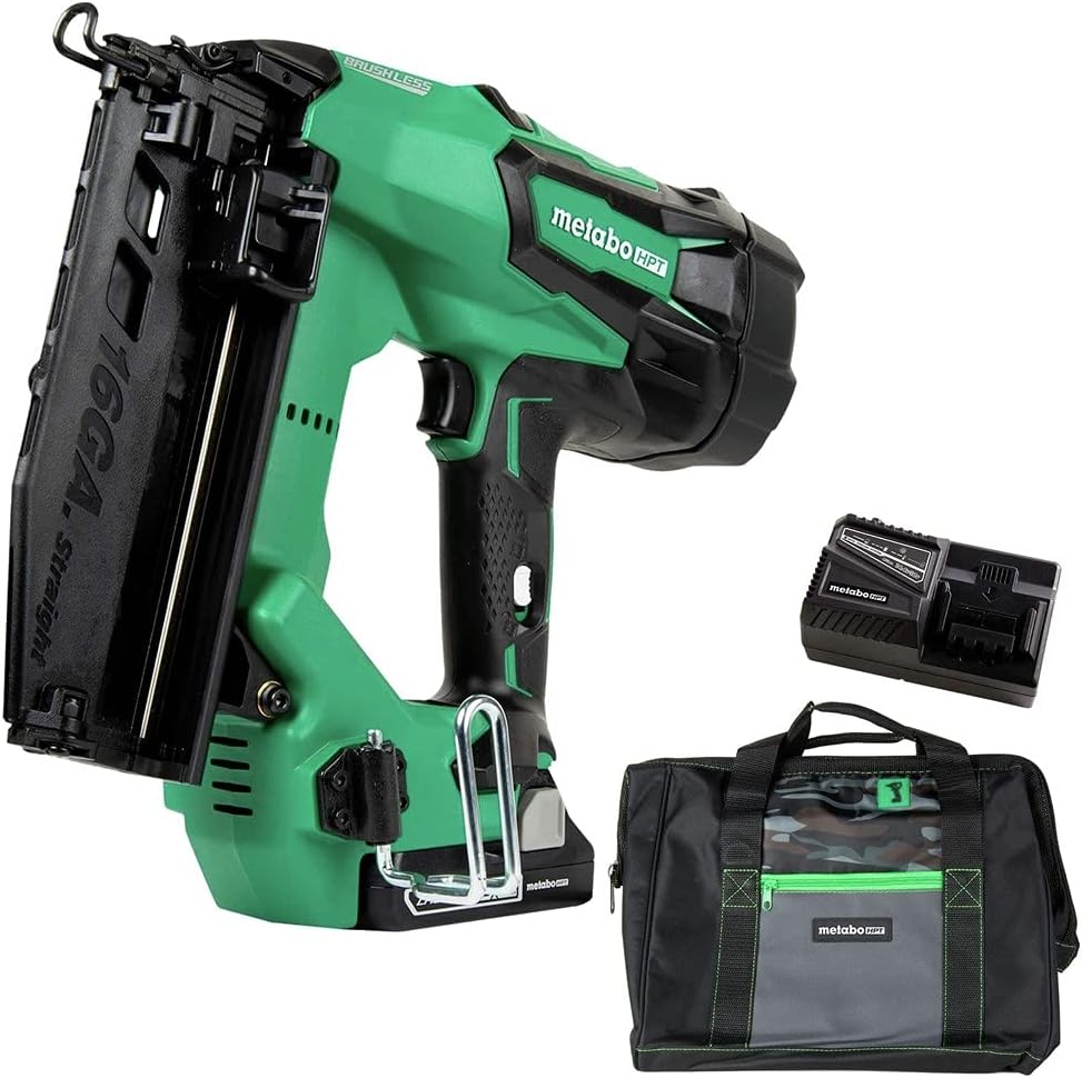 BRAD NAILERS, BRAND, CATEGORY, RENEWED, Metabo HPT NT1865DMSM 18V Brushless Lithium-Ion 16 Gauge Cordless Straight Brad Nailer Kit (3 Ah) (Renewed)