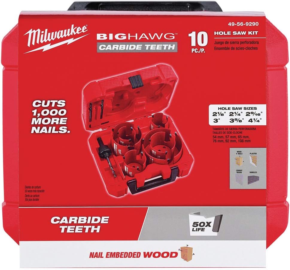 BRAND, CATEGORY, HOLE SAWS, MILWAUKEE, Milwaukee 49-56-9290 10 PC BIG HAWG Hole Saw w/Carbide Teeth Kit New