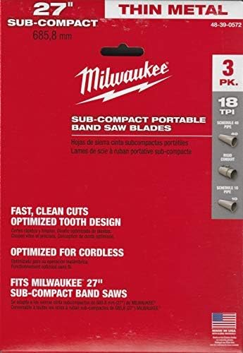 BAND SAW BLADES, BRAND, CATEGORY, MILWAUKEE, Milwaukee Alloy Steel 48-39-0572 18 TPI Sub-Compact Portable Band Saw Blade For Metal, 3 Per Pack