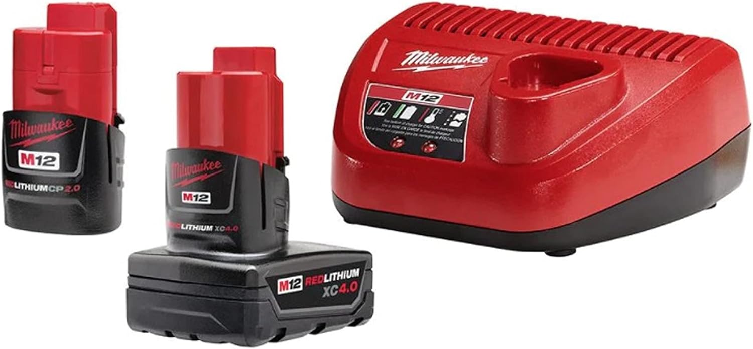 BATTERY PACKS, BRAND, CATEGORY, MILWAUKEE, Milwaukee M12 12-Volt Lithium-Ion 4.0 Ah and 2.0 Ah Battery Packs and Charger Starter Kit 48-59-2424