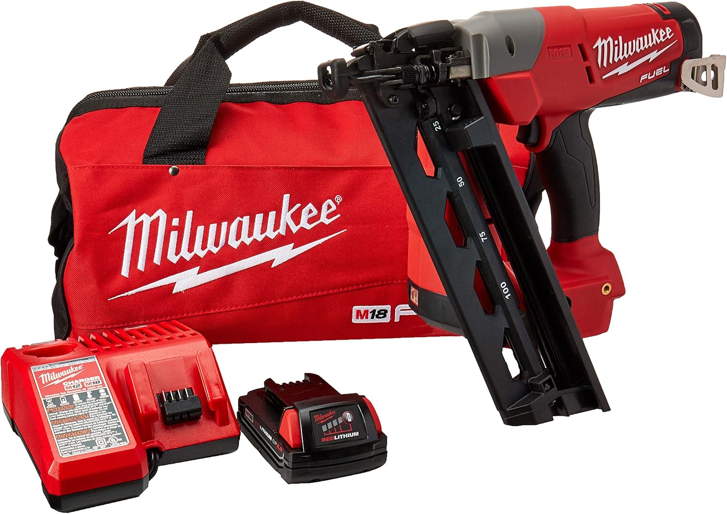 BRAND, CATEGORY, FINISH NAILERS, MILWAUKEE, Milwaukee M18 Fuel Lithium-Ion Brushless Cordless 16-Gauge Angled Finish Nailer Kit 2472-21Ct