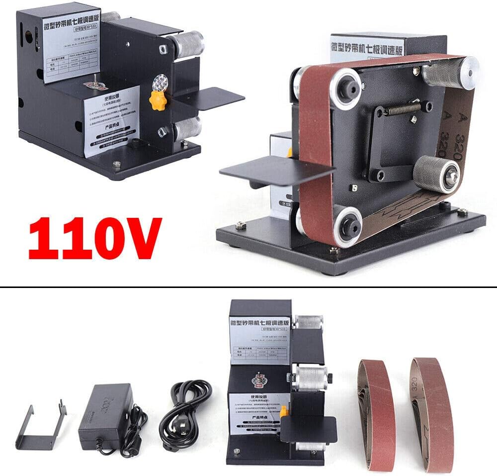 BELT SANDERS, BRAND, CATEGORY, YIYIBYUS, Mini Belt Sander 110V Electric DIY Knife Apex Edge Sharpener Sanding Machine 7 Gear Speed Belt Grinder Polisher Machine with 10pcs Sand Belt for Metal, Wood, Plastics Grinding