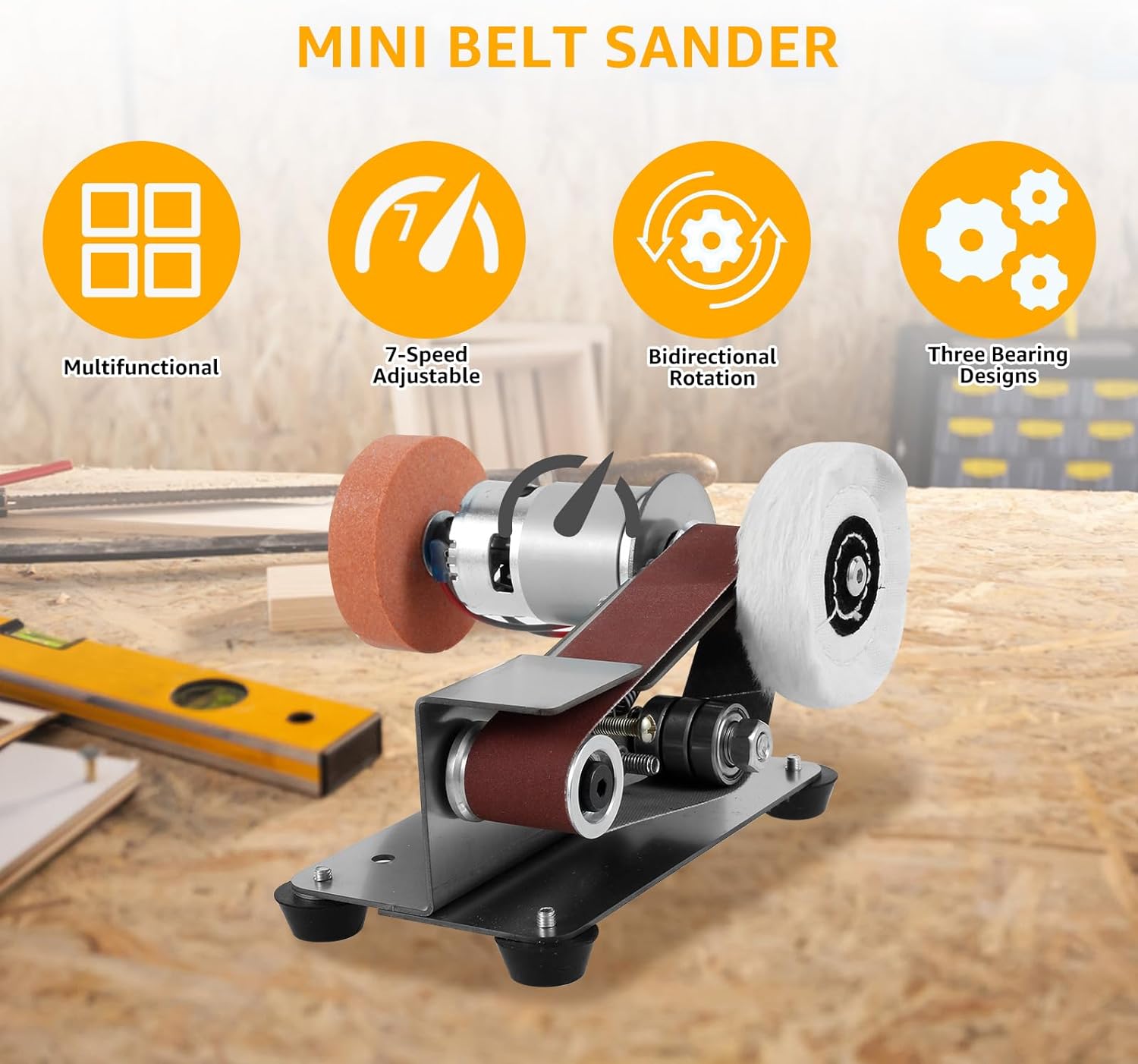 BELT SANDERS, BRAND, CATEGORY, PTMTFYL, Mini Belt Sander, 15 Degree Electric Belt Grinder, 7 Adjustable Speed Electric Bench Grinder, Low Noise Electric Knife Sharpener, Grinding and Polishing Machine for Wood Metal Working