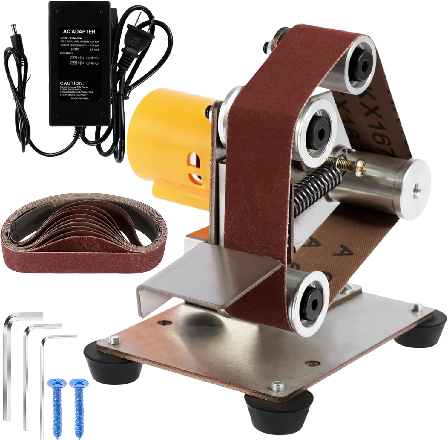 BELT SANDERS, BRAND, CATEGORY, PTMTFYL, Mini Belt Sander, 7 Adjustable Speed Electric Belt Grinder, Angle Adjustable Electric Bench Grinder Sanding Machine, Anti-Slip Grinding and Polishing Machine for Wood Metal Acrylic (Set B)