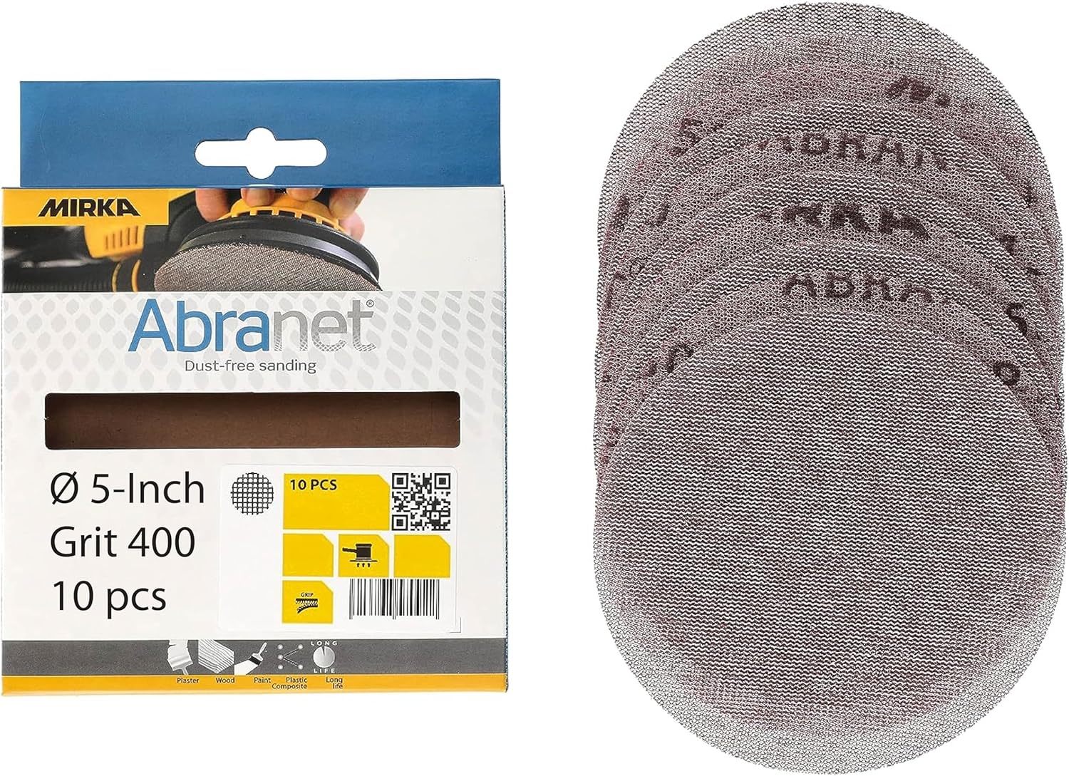 BRAND, CATEGORY, HOOK & LOOP DISCS, MIRKA, Mirka Abranet Net Disc / 5 inch/Grit 80 / Sandpaper Sanding Discs Hook and Loop / 10 pcs / 9A-232-080RP