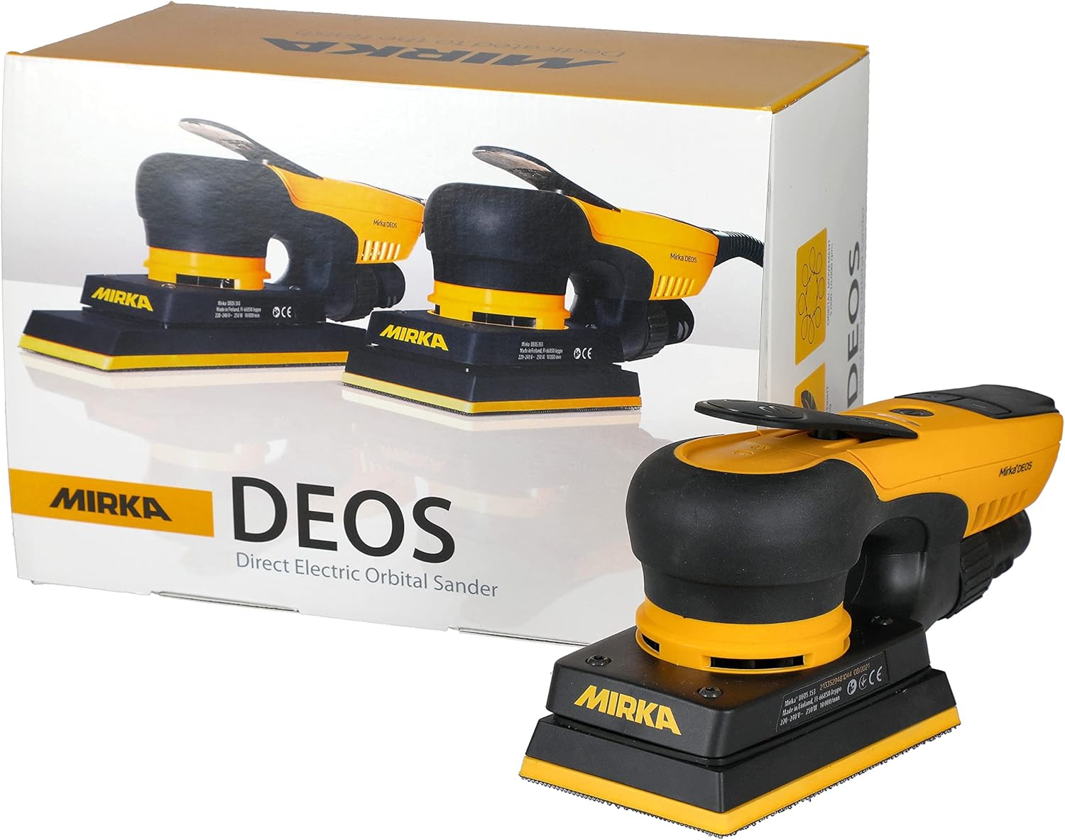 BRAND, CATEGORY, MIRKA, RANDOM-ORBIT SANDERS, Mirka DEOS Direct Electric Orbital Sander Tool 353XCV / 3 inch x 5 inch / 3mm orbit/Dust-free Sanding / MID3530201US, Yellow, Black