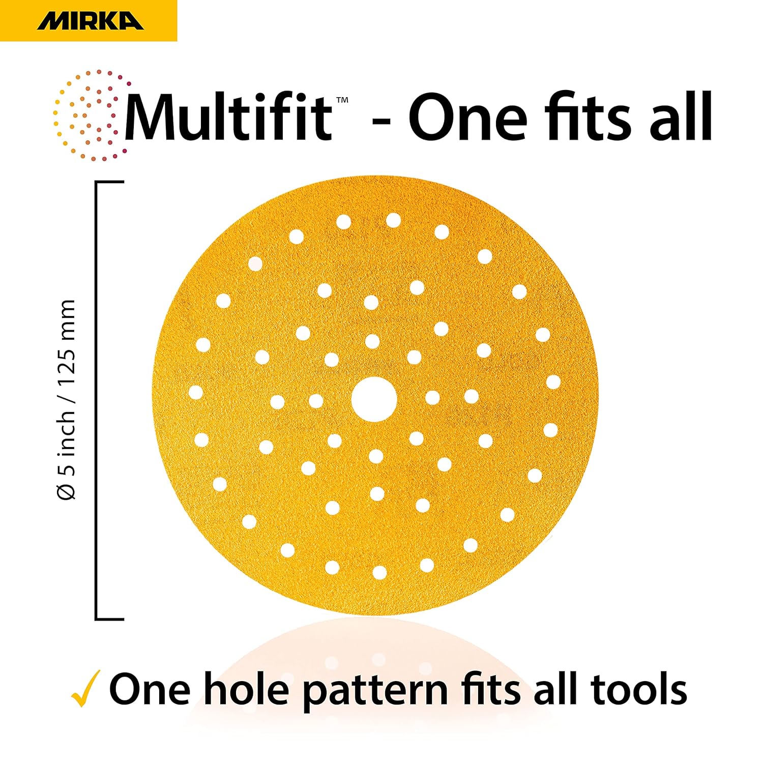 BRAND, CATEGORY, HOOK & LOOP DISCS, MIRKA, Mirka Gold Multifit 5'' Sandpaper Grit 400 Hook and Loop, 50 Pack 5 inch Sanding Discs for Orbital Sander, Sand Paper Pads for Wood, Drywall, Metal