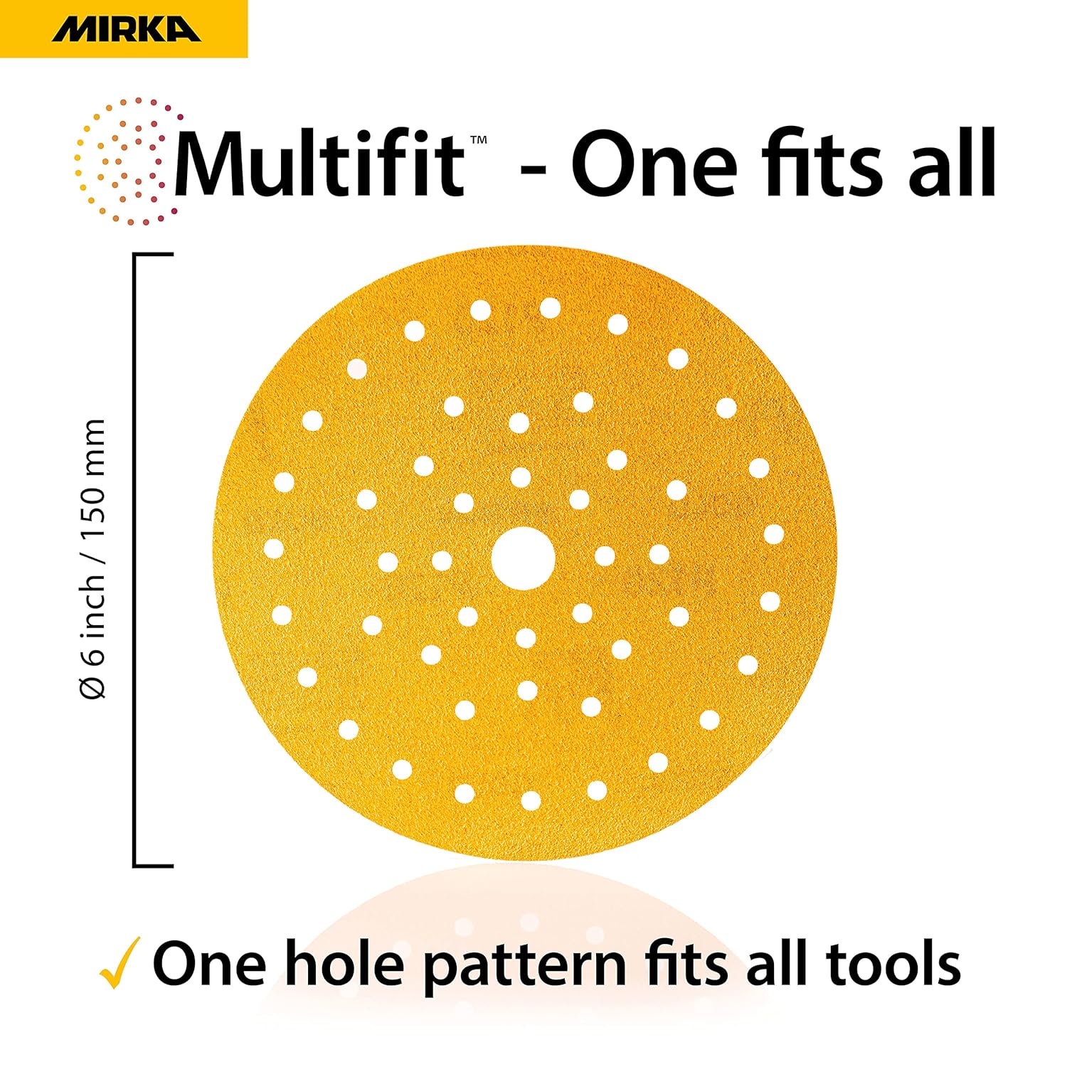 BRAND, CATEGORY, HOOK & LOOP DISCS, MIRKA, Mirka Gold Multifit 6'' Sandpaper Grit 220 Hook and Loop, 50 Pack 6 inch Sanding Discs for Orbital Sander, Sand Paper Pads for Wood, Drywall, Metal