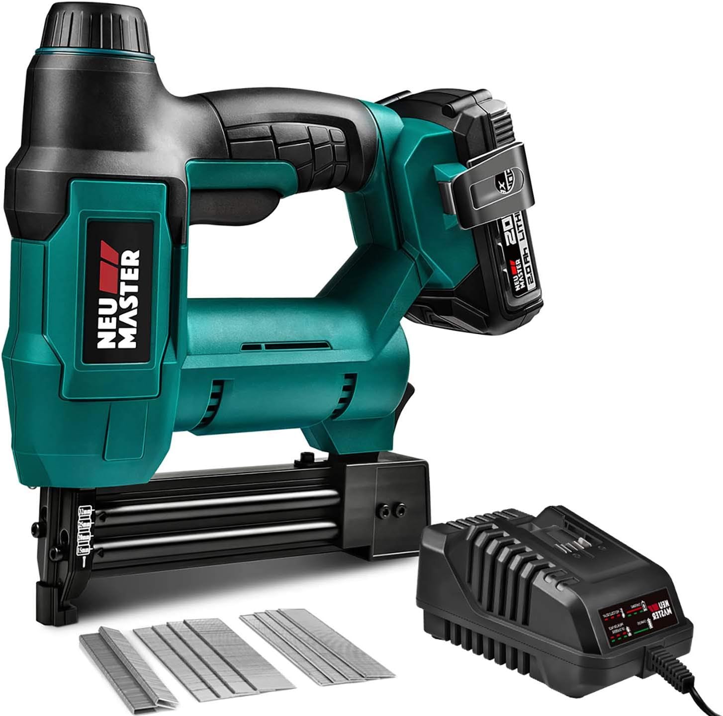 BRAD NAILERS, BRAND, CATEGORY, NEU MASTER, NEU MASTER Cordless Nail Gun Battery Powered, Battery Brad Nailer/Staple Gun NTC0023 20V Max. Battery and Charger Included for Upholstery, Woodworking and Carpentry