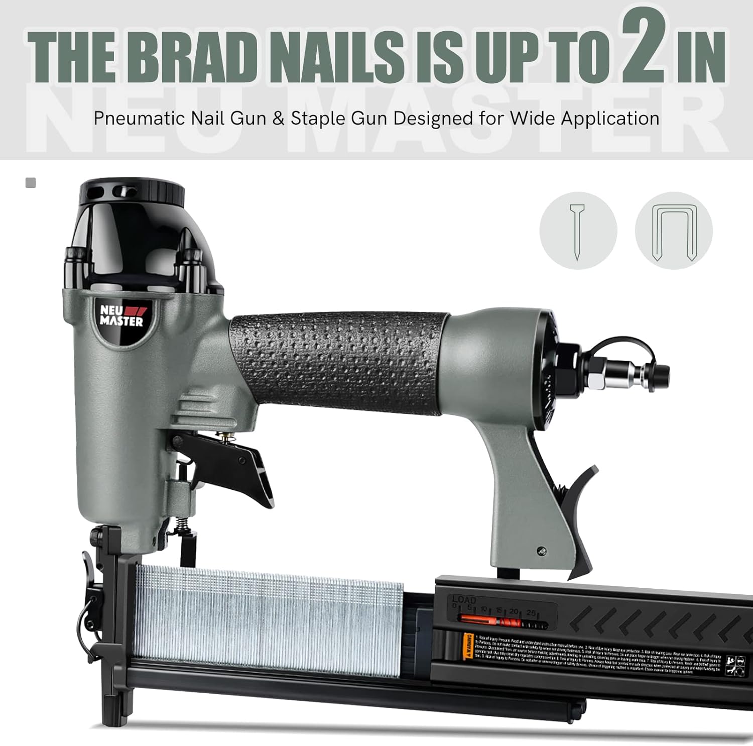 BRAD NAILERS, BRAND, CATEGORY, NEU MASTER, NEU MASTER Pneumatic Brad Nailer, 2 in 1 Nail Gun Staple Gun Fires 18 Gauge 2 Inch Brad Nails and Crown 1-5/8 inch Staples with Carrying Case and Safety Glasses