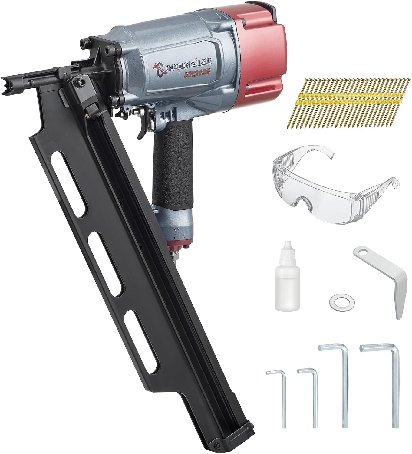 BRAND, CATEGORY, FRAMING NAILERS, GOODNAILER, NR2183 Framing nailer 21 Degree Plastic Strip Nailer 2-Inch up to 3-1/4-Inch Plastic Collated Full Head Framing Nails Steel Magazine Light Weight Fast Speed