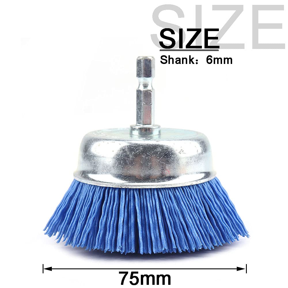 BRAND, CATEGORY, CUP BRUSHES, NUODUNCO, NUODUN BAINUO 3 Inch Abrasive Cup Brush Filament Nylon Wire Bristle Drill Wheel 14 Hex Shank 240 Fine Sanding Scuffing Brush for Remove Rust, Corrosion, Paint Max RPM 4,500