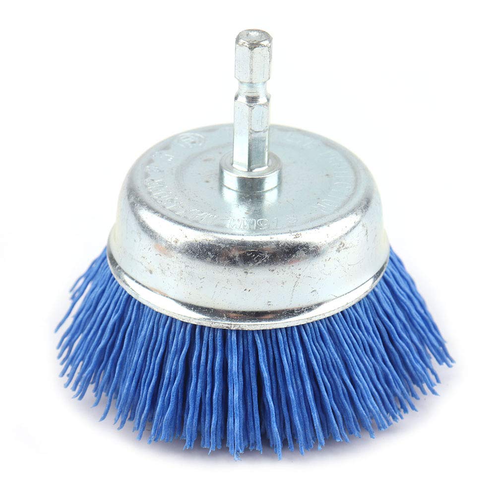 BRAND, CATEGORY, CUP BRUSHES, NUODUNCO, NUODUN BAINUO 3 Inch Abrasive Cup Brush Filament Nylon Wire Bristle Drill Wheel 14 Hex Shank 240 Fine Sanding Scuffing Brush for Remove Rust, Corrosion, Paint Max RPM 4,500