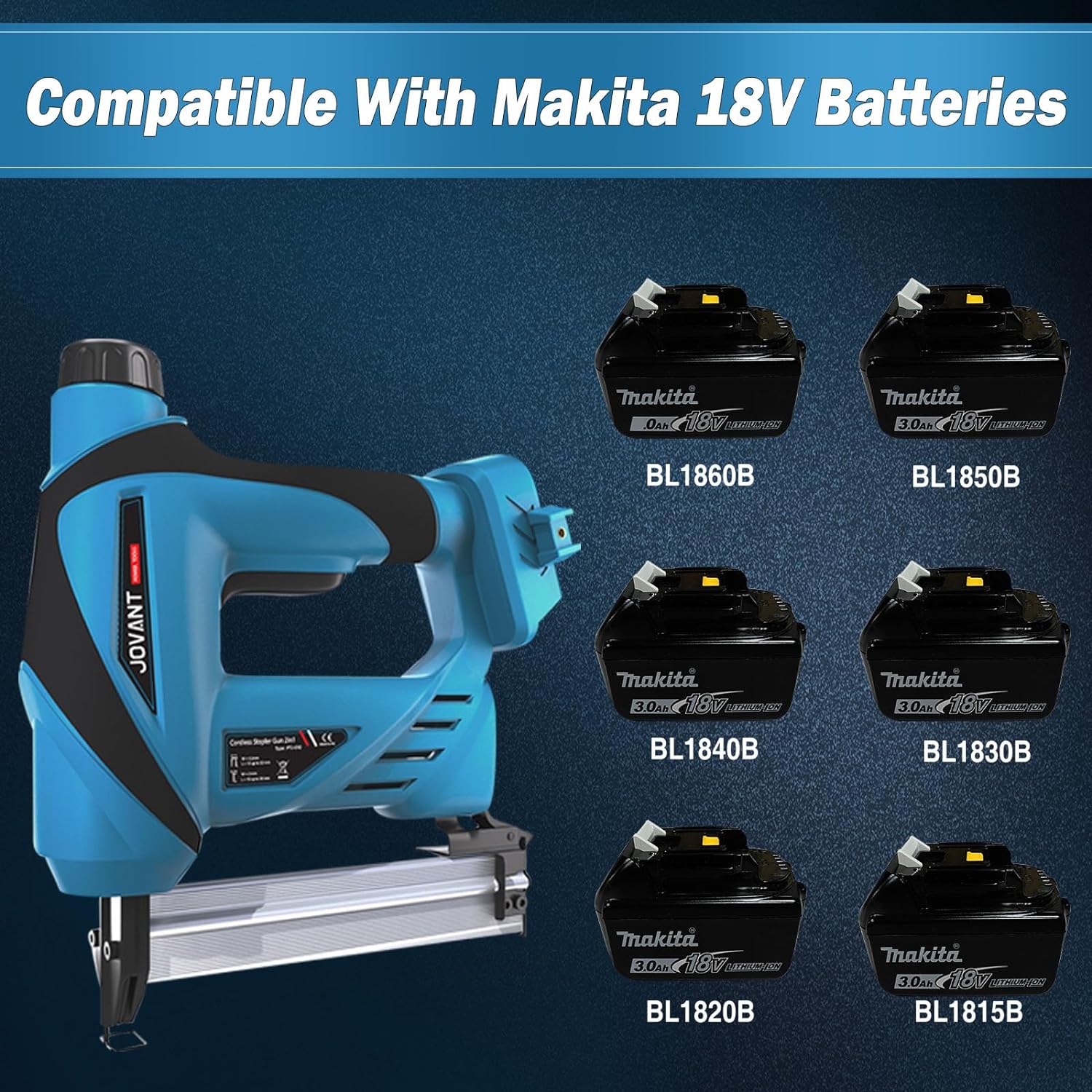 BRAD NAILERS, BRAND, CATEGORY, JOVANT, Nail Gun for Makita 18V Battery (No Battery), 2 in 1 Nail Gun with 1/5'' Narrow Crown Staples and 18G Nails 2784 pcs, Brad Nailer for Home Improvement & DIY, 2784pcs Staples/Nails (Tools Only)