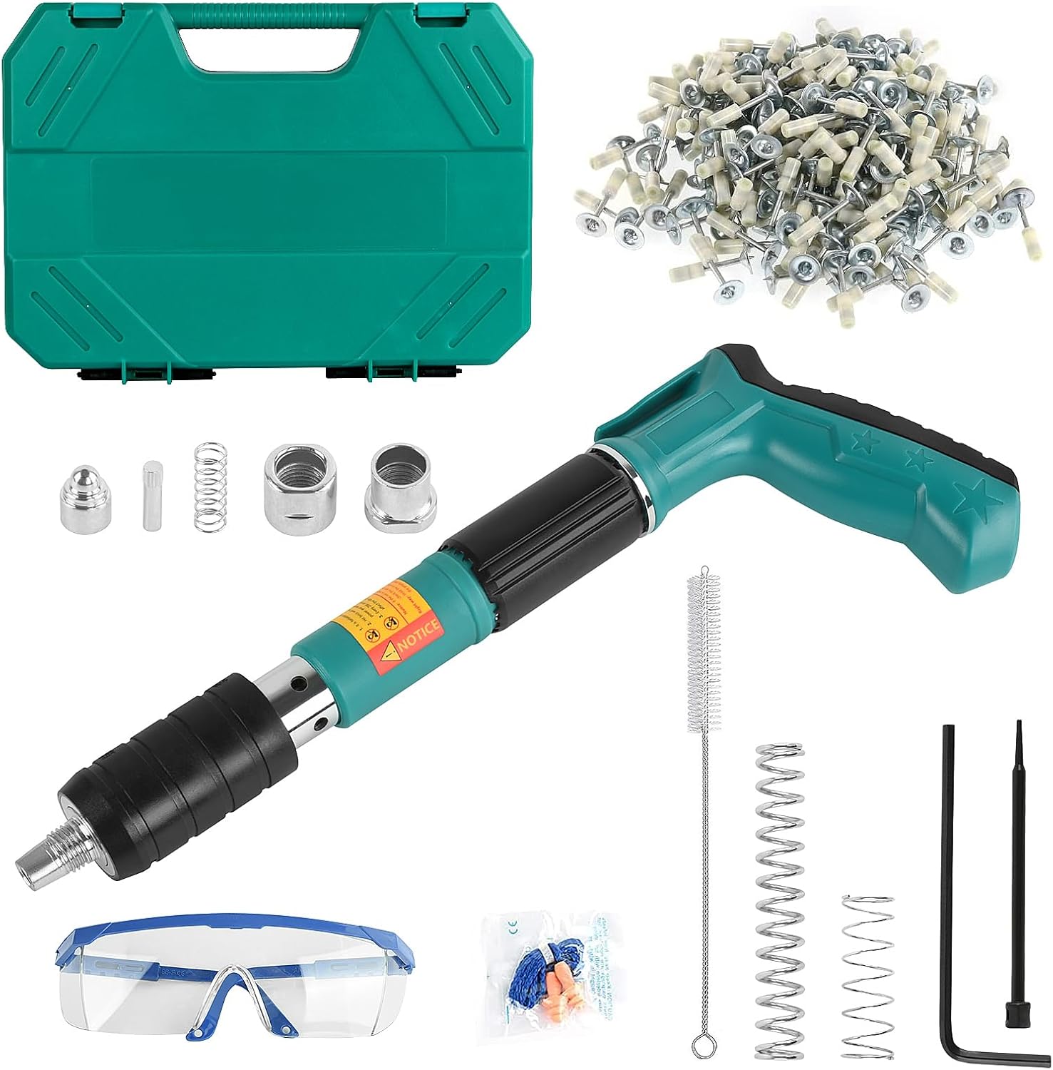 BRAND, CATEGORY, GJOYNY, STAPLERS & TACKERS, Nail Gun with 110 Round Nails,Concrete Nail Gun Kits,5 Speed Adjustable Manual Steel Nail Tool with Gloves,Brush,Glasses,Earplugs