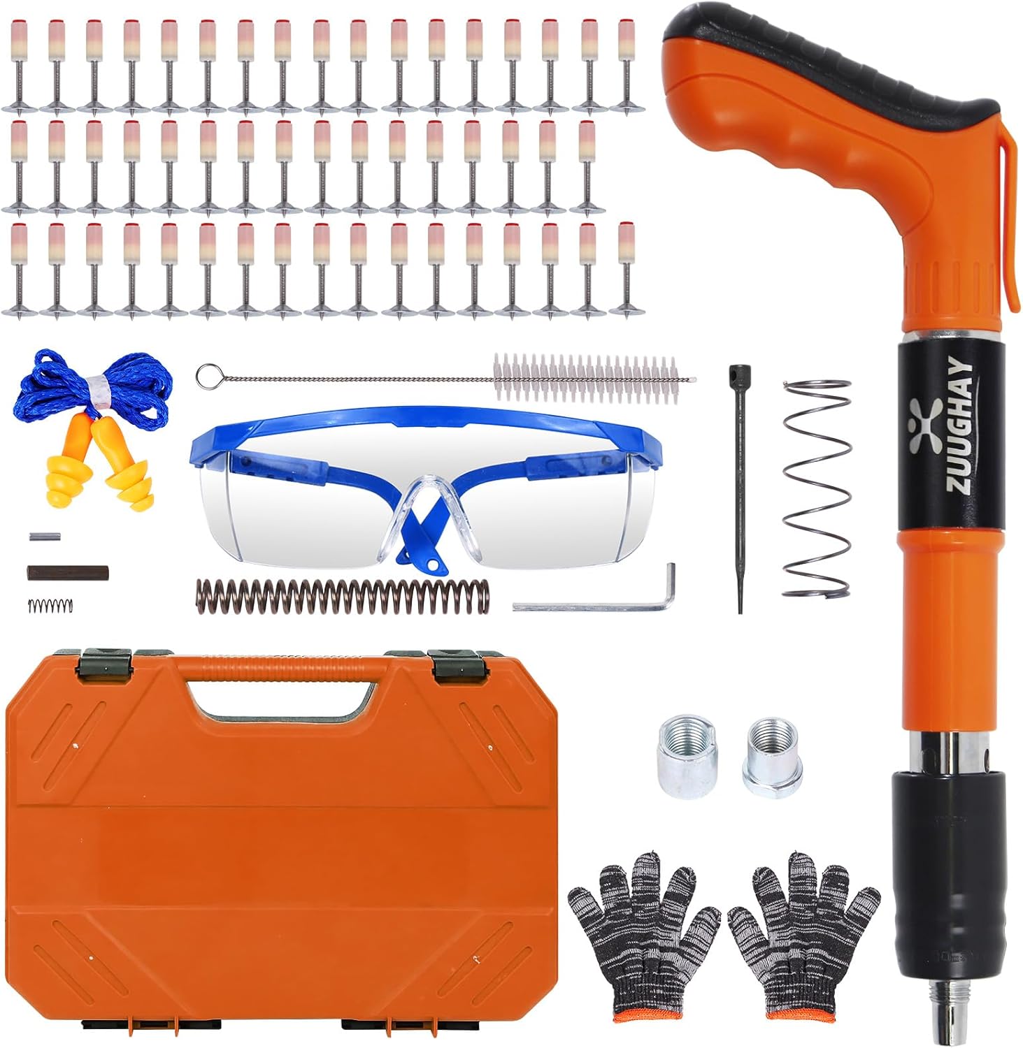 BRAND, CATEGORY, STAPLERS & TACKERS, ZUUGHAY, Nail Wall Fastening Tool for Cement Wall, Manual Steel Nails Gun Tool, Concrete Nail Gun, Mini Portable Nail Shooting Machine with 50 Nails, Household Woodworking,Orange