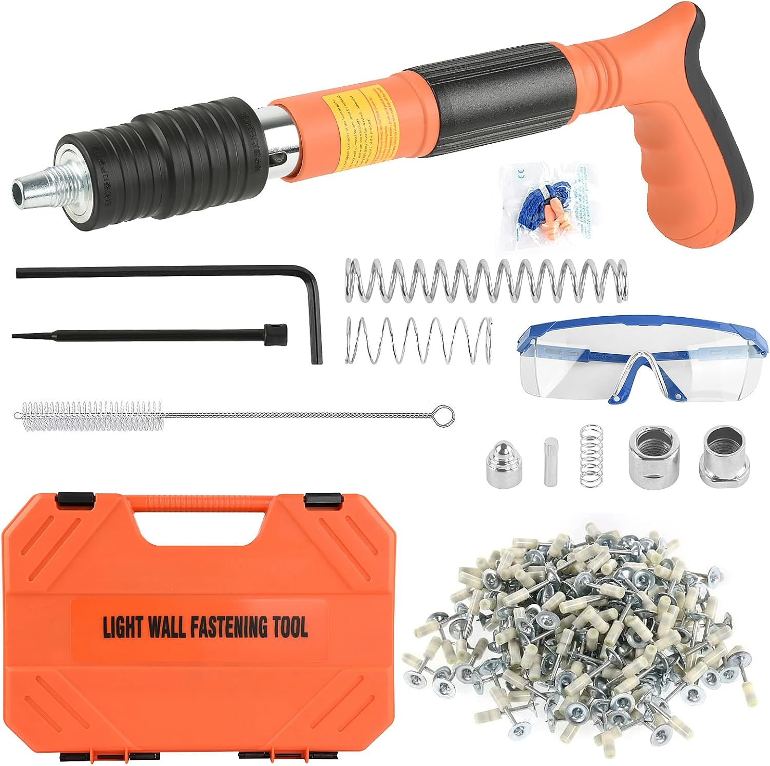 BRAND, CATEGORY, FINISH NAILS, LATROVALE, Nail Wall Fastening Tool with 110pcs Nails, 5 Speed Adjustable Manual Steel Nail Gun, Wall Fastening Power Tool, Portable Nail Shooting Machine for Ceiling/Wire Hider/Install Nail Shooting (Orange)