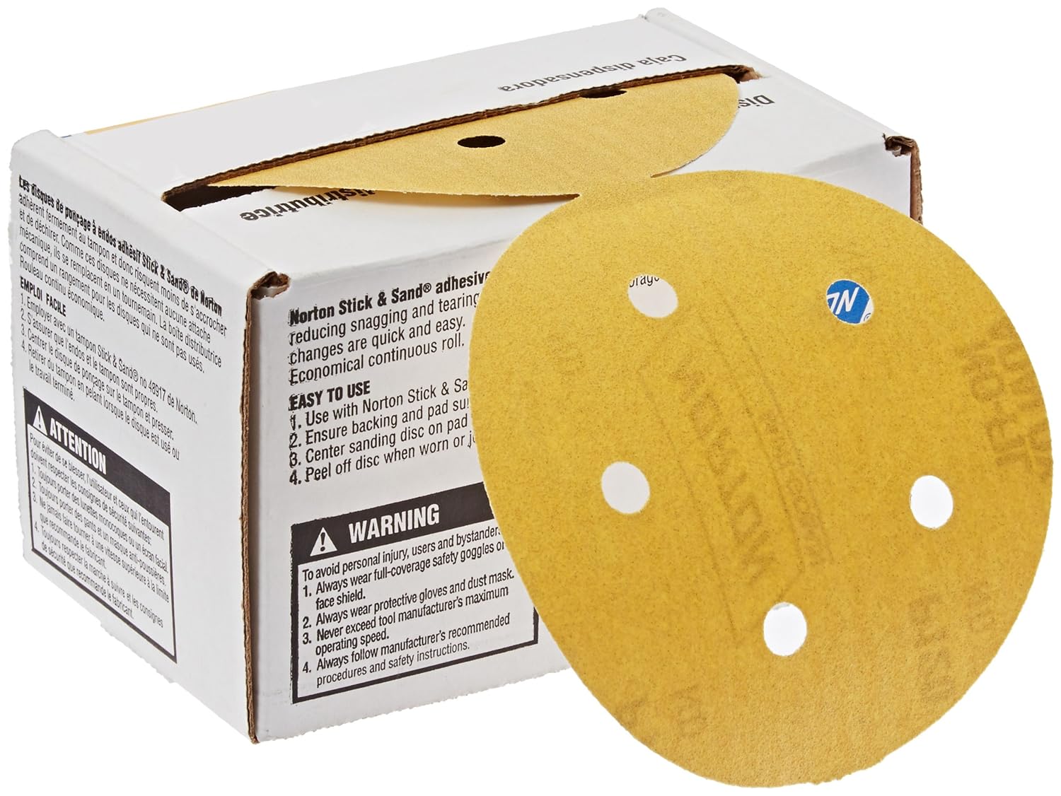 BRAND, CATEGORY, FIBER BACKED ABRASIVE DISCS, NORTON, Norton 07660701644 Stick and Sand Abrasive Disc with Pressure-Sensitive Adhesive Attachment, Aluminum Oxide, 5 Holes, 5" Diameter, Grit P120 Medium (Roll of 50)