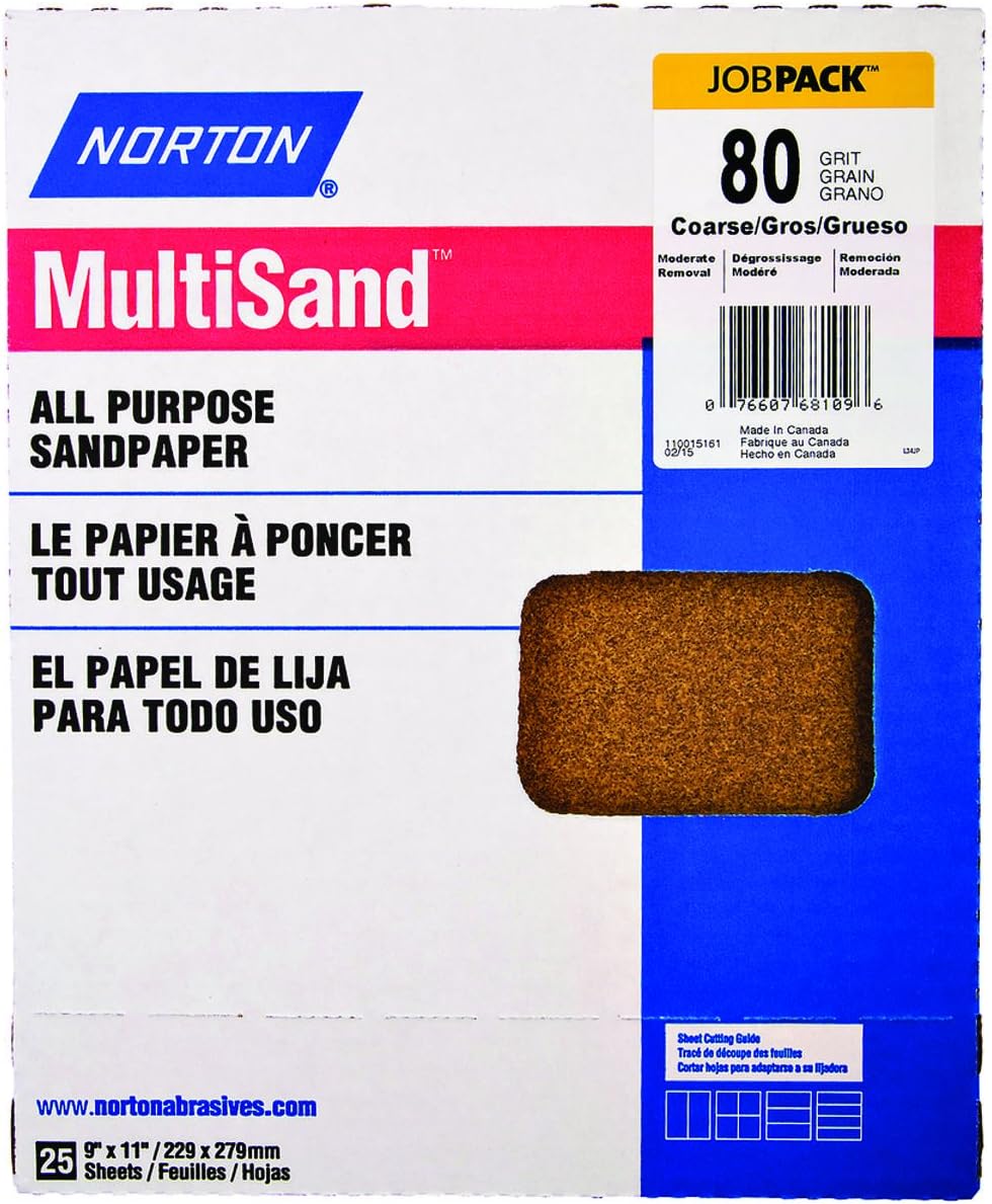 BRAND, CATEGORY, NORTON, SANDING SHEETS, Norton 11 in. L x 9 in. W 80 Grit Aluminum Oxide Sandpaper 1 pk