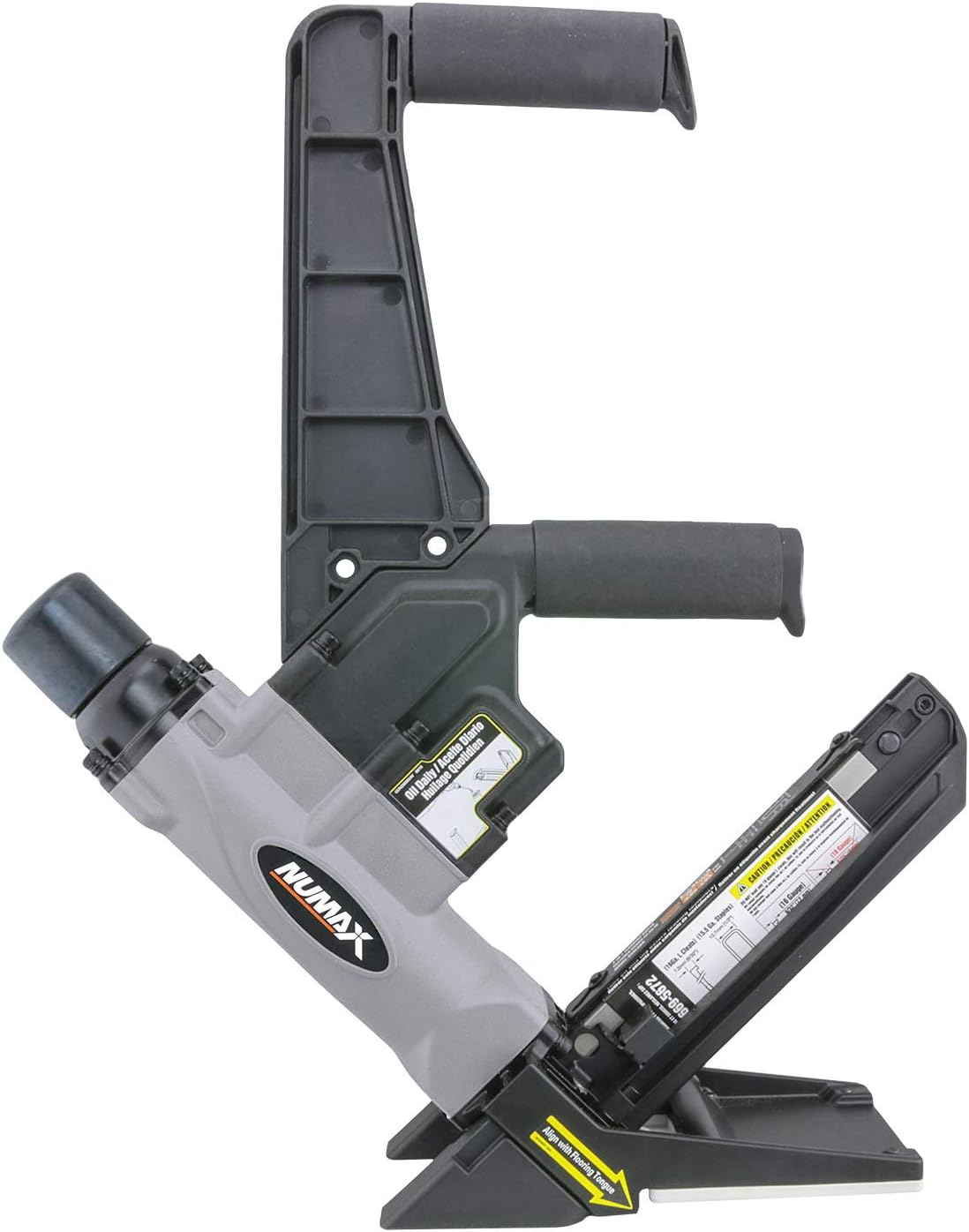 BRAND, CATEGORY, FLOORING NAILERS, NUMAX, NuMax S50LSDH Pneumatic 2-in-1 15.5-Gauge and 16-Gauge 2" Dual Handle Flooring Nailer and Stapler, Grey and Black