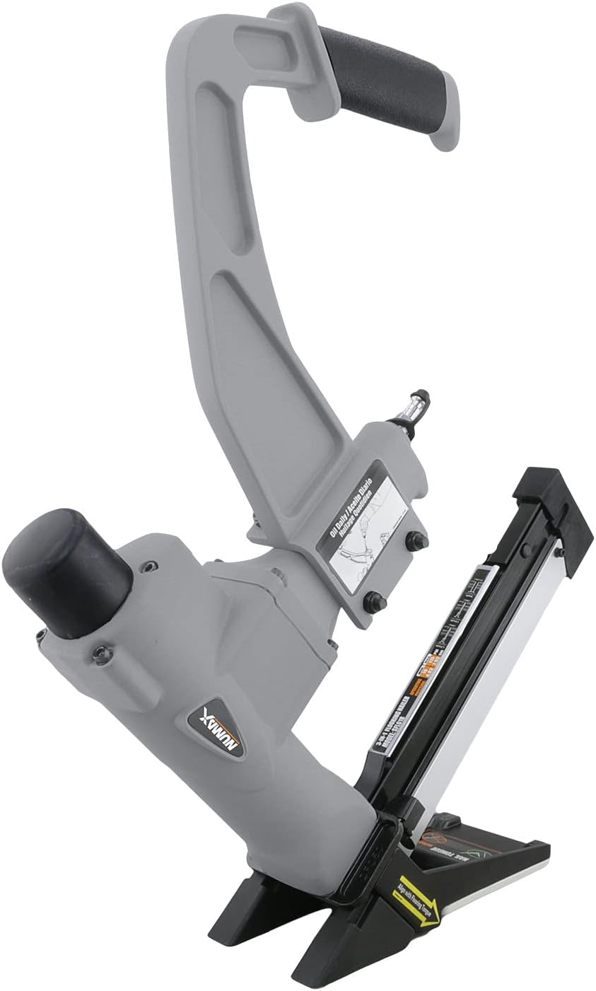 BRAND, CATEGORY, FLOORING NAILERS, NUMAX, NuMax SFL618 Pneumatic 3-in-1 15.5-Gauge and 16-Gauge 2" Flooring Nailer / Stapler with Flooring Mallet and Interchangeable Base Plates, Grey