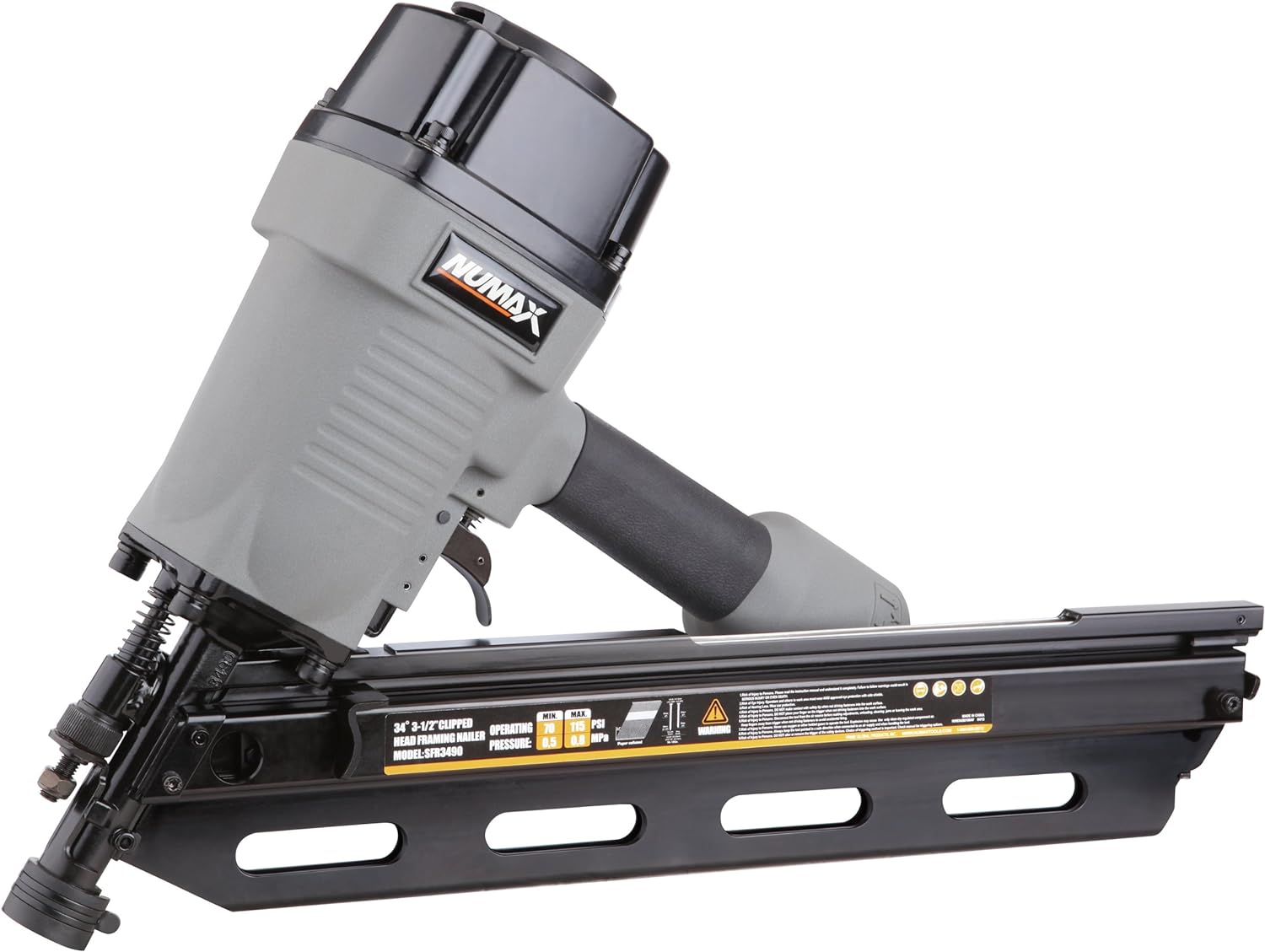 BRAND, CATEGORY, FRAMING NAILERS, NUMAX, NuMax SFR3490 Pneumatic 34 Degree 3-1/2" Clipped Head Framing Nailer Ergonomic and Lightweight Nail Gun with Tool-Free Depth Adjust and No Mar Tip