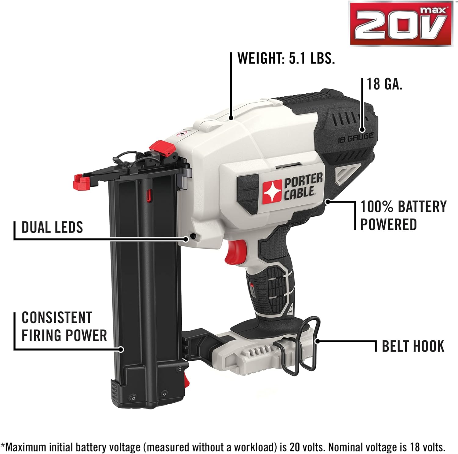 BRAD NAILERS, BRAND, CATEGORY, PORTER-CABLE, PORTER-CABLE PCC790B 20V MAX Lithium 18GA Brad Nailer Kit (Bare Tool Only)