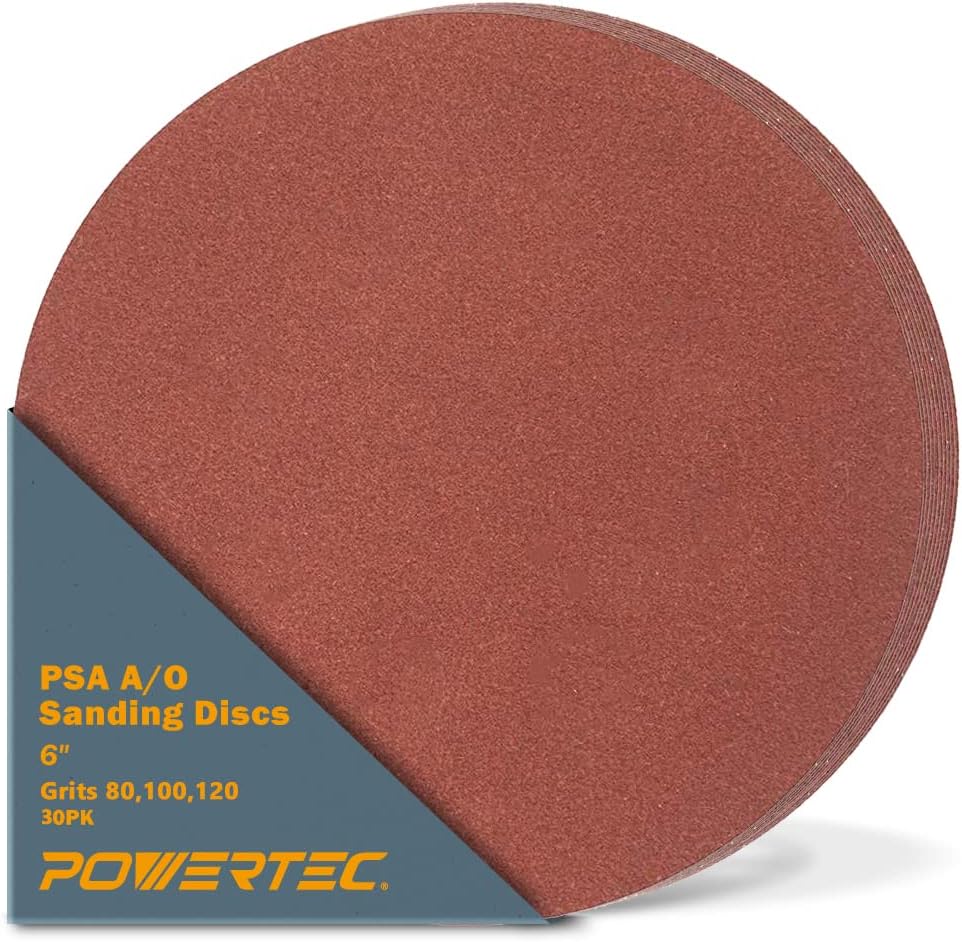 BRAND, CATEGORY, POWERTEC, PSA DISCS, POWERTEC 110220-P2 6 Inch PSA Sanding Discs, 120 Grit, Aluminum Oxide Adhesive Sandpaper for 4x36 Belt Sander, 20PK