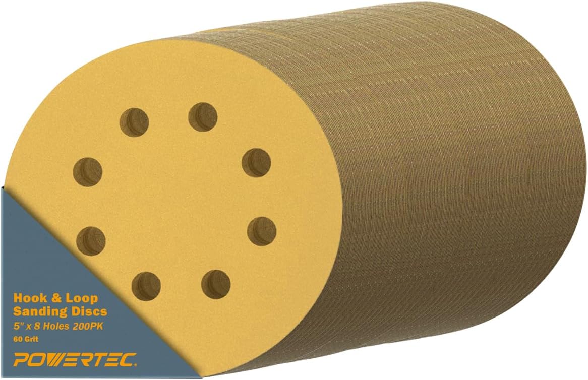 BRAND, CATEGORY, HOOK & LOOP DISCS, POWERTEC, POWERTEC 44001XG-100, 100 PK, 5 Inch 8 Hole Hook and Loop Sanding Discs, 80/100/120/150/220, Assorted Grits Sandpaper for Random Orbital Sanders, Air Sander, Pneumatic Sander, Auto Body Shop