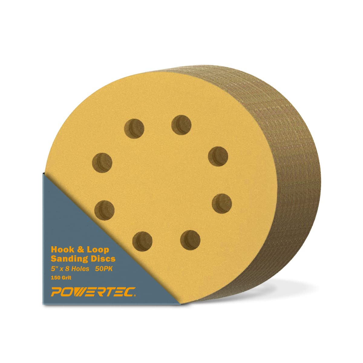 BRAND, CATEGORY, HOOK & LOOP DISCS, POWERTEC, POWERTEC 44010G-50 5 Inch 8 Hole Hook and Loop Sanding Discs, 100 Grit, 50 PK, Sandpaper for Random Orbital Sanders, Air Sander, Pneumatic Sander, Auto Body Shop