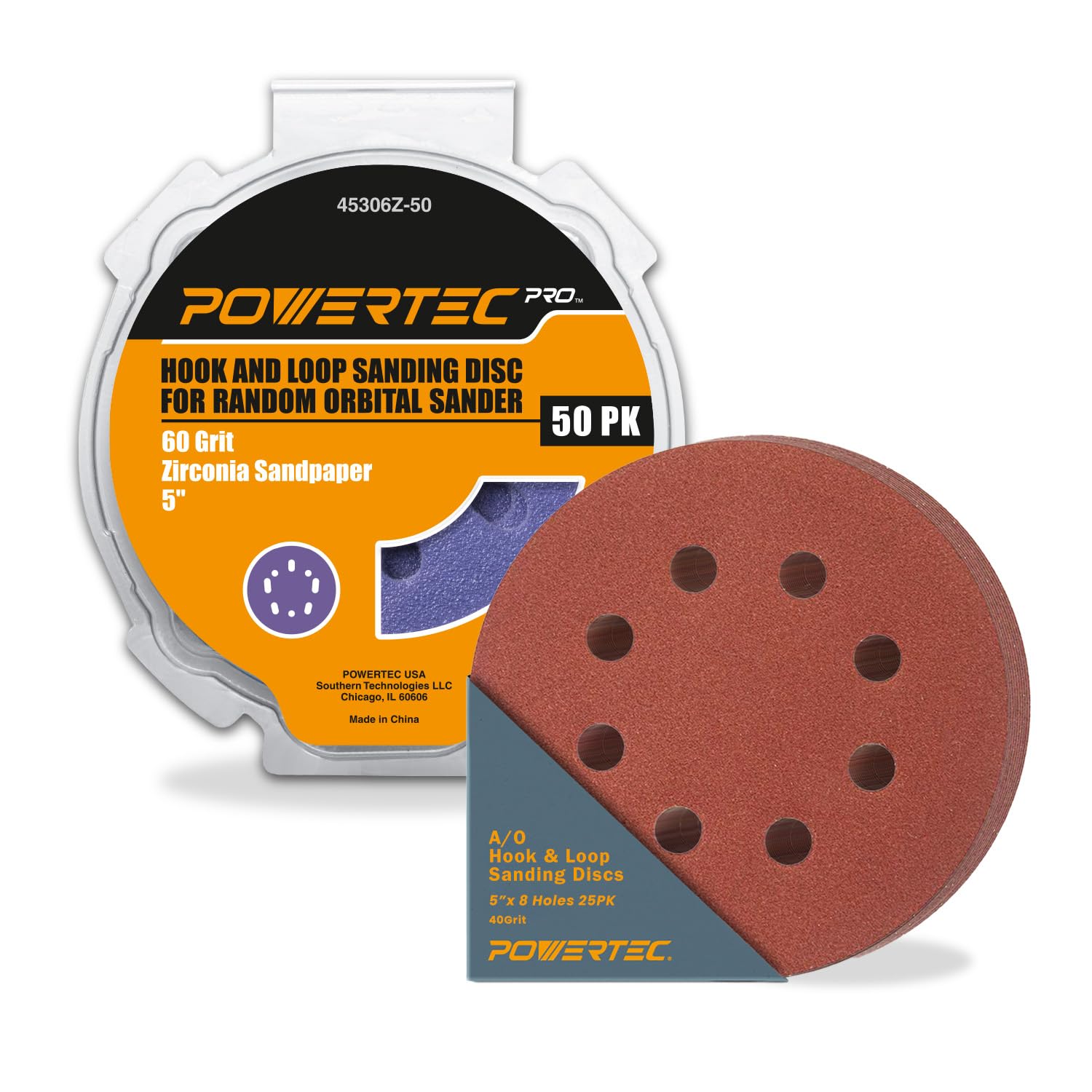 BRAND, CATEGORY, HOOK & LOOP DISCS, POWERTEC, POWERTEC 45053 75PK, 5 Inch 8 Hole Hook and Loop Sanding Discs, 60/120/240, Assorted Grits Sandpaper for Random Orbital Sanders