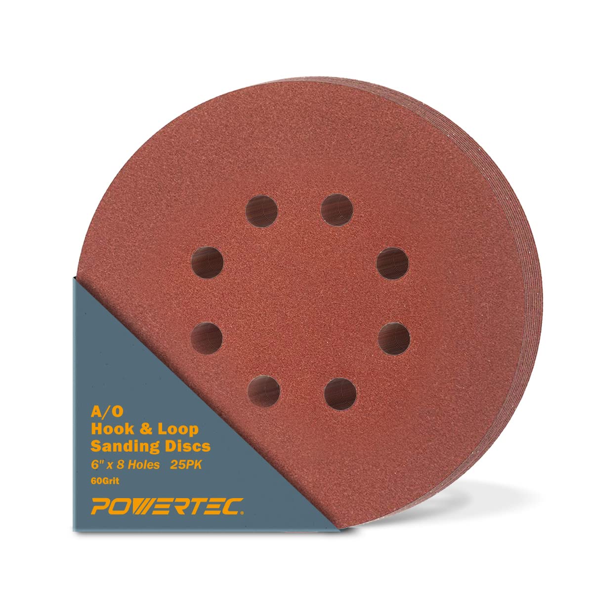 BRAND, CATEGORY, HOOK & LOOP DISCS, POWERTEC, POWERTEC 45101, 90 Pack, 6"x 8 Holes, A/O Hook & Loop Sanding Disc | 60 80 120 180 240 320, Assorted Grits, Red