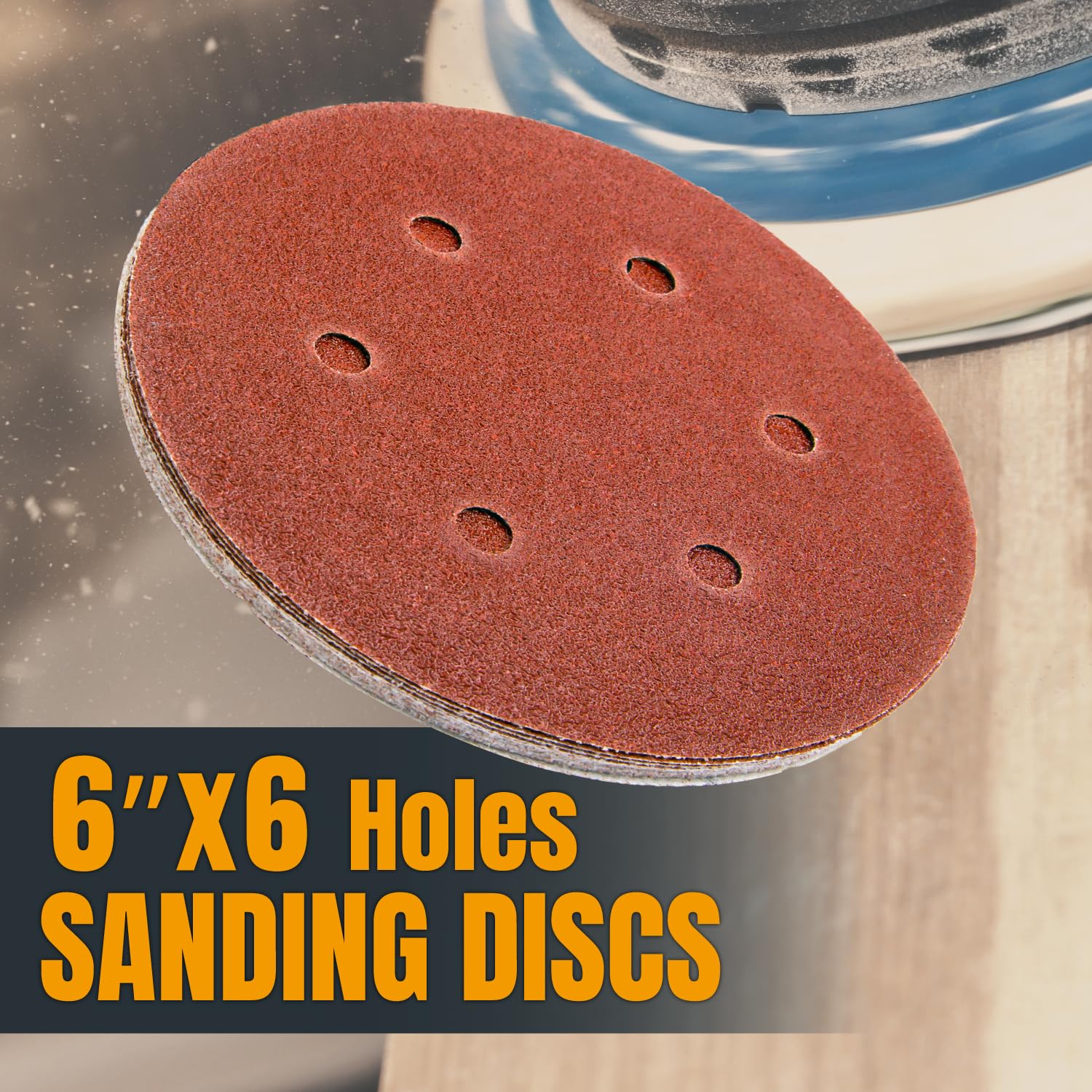 BRAND, CATEGORY, HOOK & LOOP DISCS, POWERTEC, POWERTEC 45250 75PK, 6 Inch 6 Hole Hook and Loop Sanding Discs, 40/60/80, Assorted Grits Sandpaper for Random Orbital Sander, Air Sander, Pneumatic Sander, Dual Action Sander