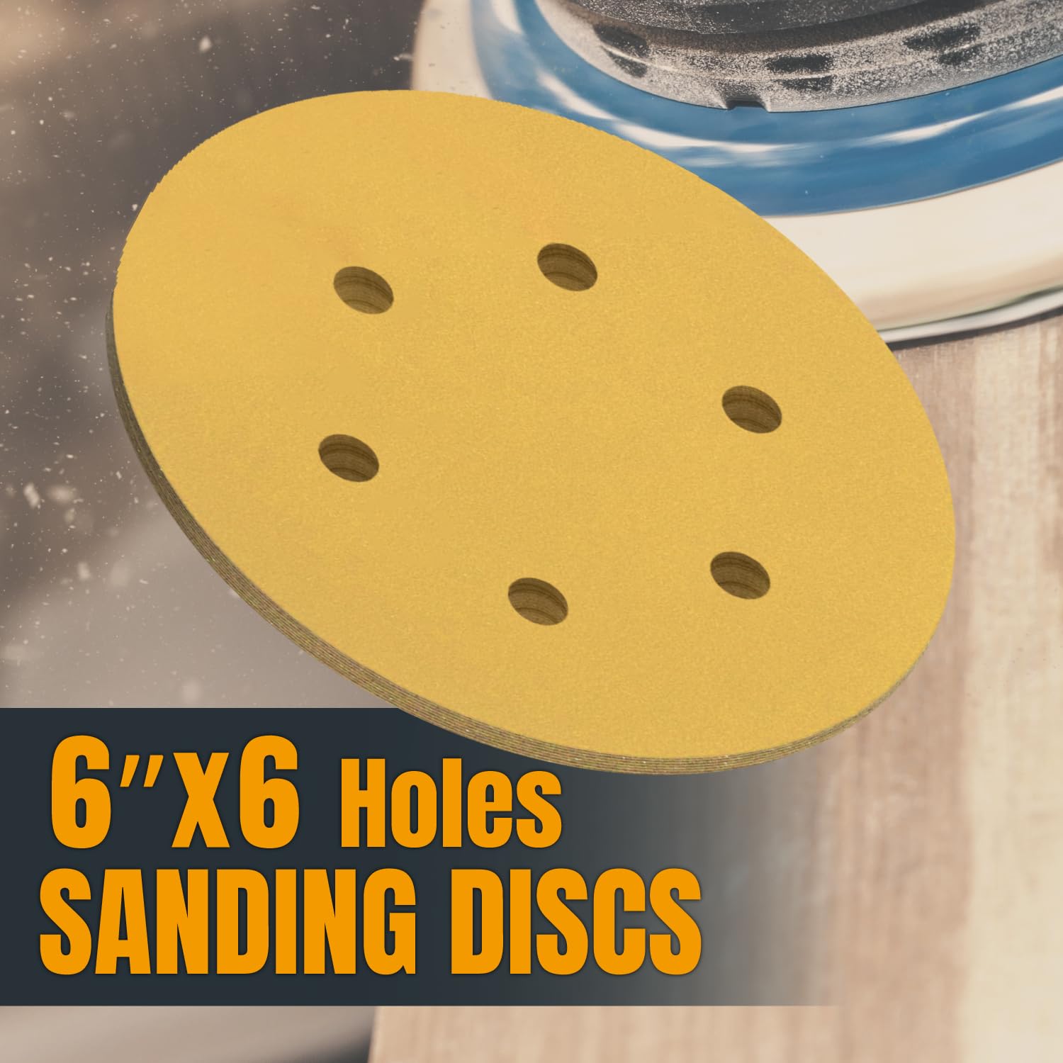 BRAND, CATEGORY, HOOK & LOOP DISCS, POWERTEC, POWERTEC 45200XG-50, 6 Inch 6 Hole Hook and Loop Sanding Discs, 80, 100, 120, 150, 220 Assorted Grits for Random Orbital Sander, 50 PK