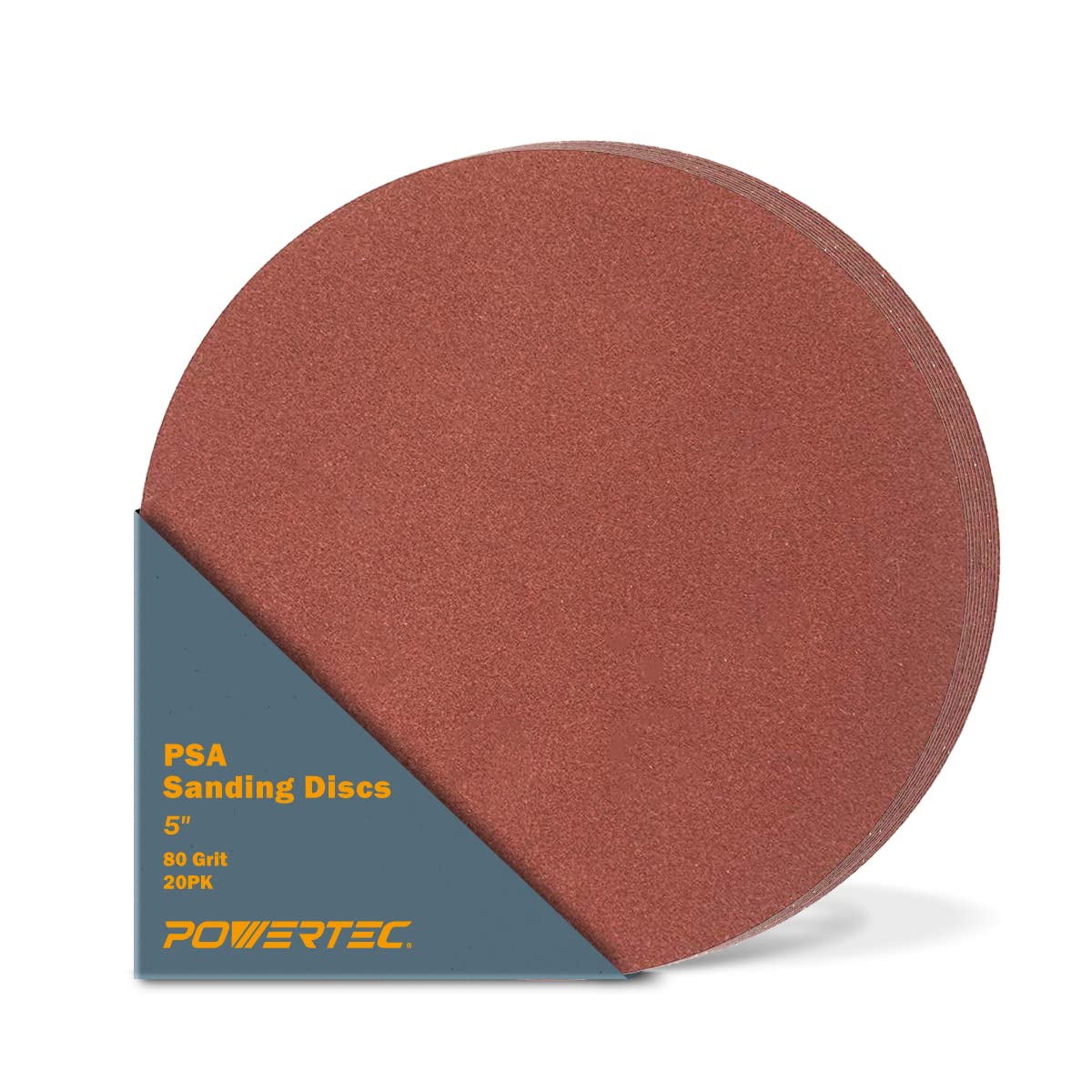 BRAND, CATEGORY, POWERTEC, PSA DISCS, POWERTEC 45506-P3 5-Inch PSA Sanding Disc, 60 Grit, Aluminum Oxide Adhesive Sandpaper for Random Orbital Sander, 1x30 Belt Disc Sander, 60 PK