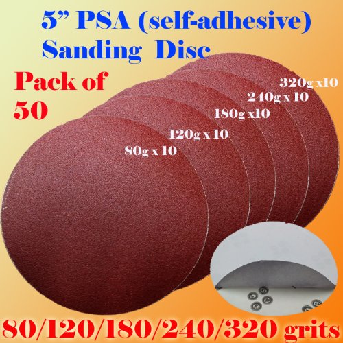 BOBCAT, BRAND, CATEGORY, POWER & HAND TOOLS, Pack of 50 5" PSA Self Adhesive 80/120/180/240/320 Grit Sanding Disc Stick on Sandpaper Peel Air Sander Orbit