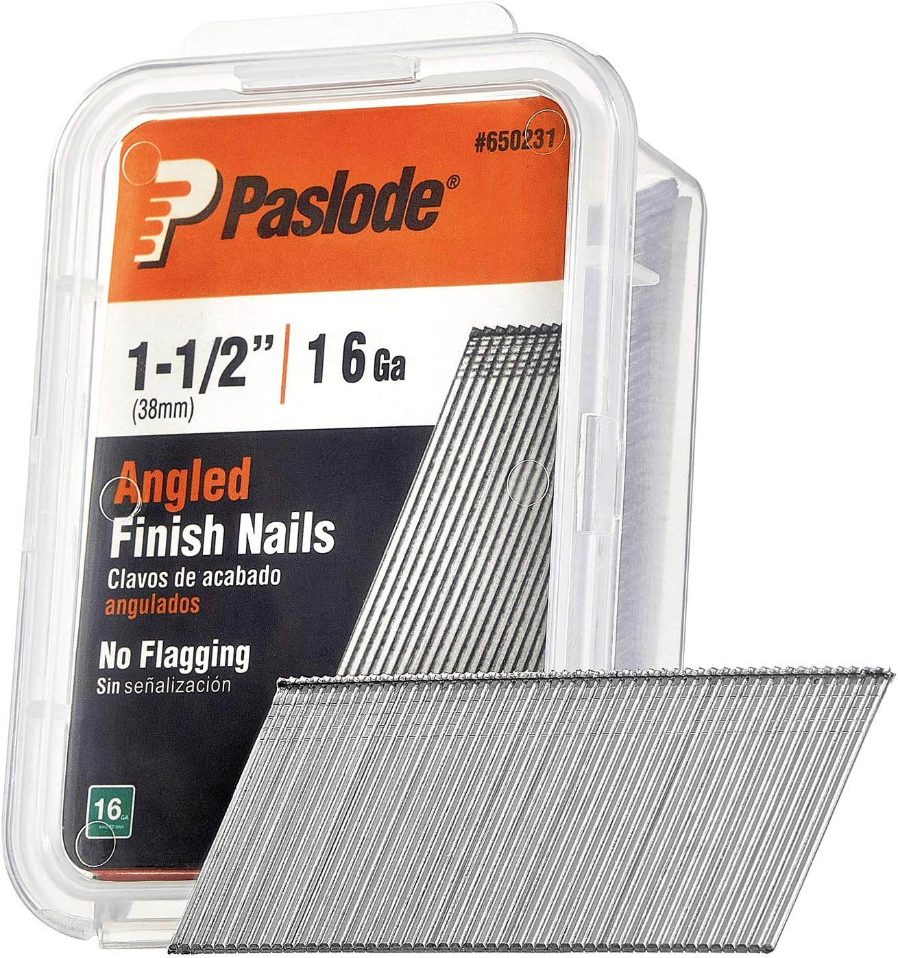 BRAND, CATEGORY, FINISH NAILS, PASLODE, Paslode, Finishing Nail, 650231, 20 Degree Angled Galvanized, 16 Gauge, 2,000 per Box, 1 1/2 inch