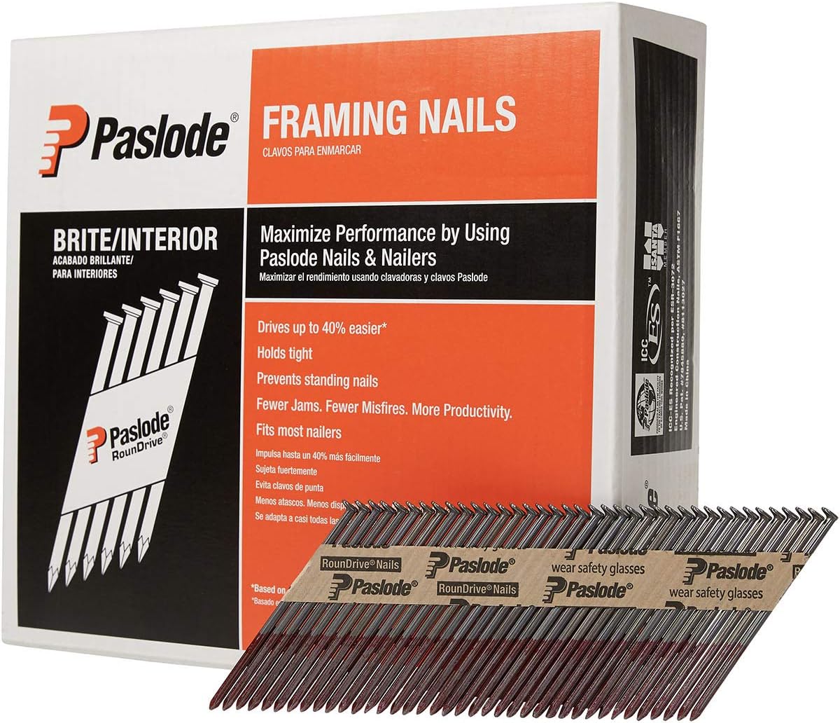 BRAND, CATEGORY, FRAMING NAILS, PASLODE, Paslode, Framing Nails, 650839, 30 Degree RounDrive Brite, 3 1/4 inch x .131 Gauge, Smooth, 2,500 per Box