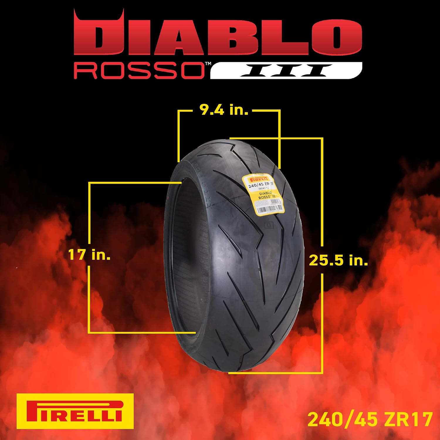 BRAND, CATEGORY, OTHER, PIRELLI, Pirelli Diablo Rosso III 240/45-17 82W Rear Motorcycle Tire - High Performance, Durable, & Reliable Tire for Sport/Street Bikes w/Keychain