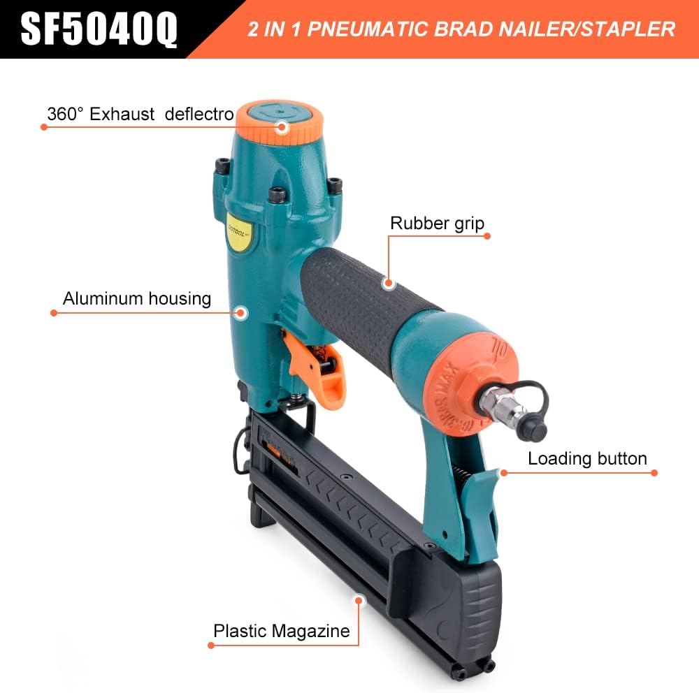 BRAD NAILERS, BRAND, CATEGORY, DOTOOL, Pneumatic Brad Nailer,18 Gauge,2 in 1 Air Nail Gun Staple Gun,Accepts 2 Inch Brad Nails and Crown 1-5/8 inch Staples,with Carrying Case and 1000pcs Nails,for Carpentry, DIY,Woodworking