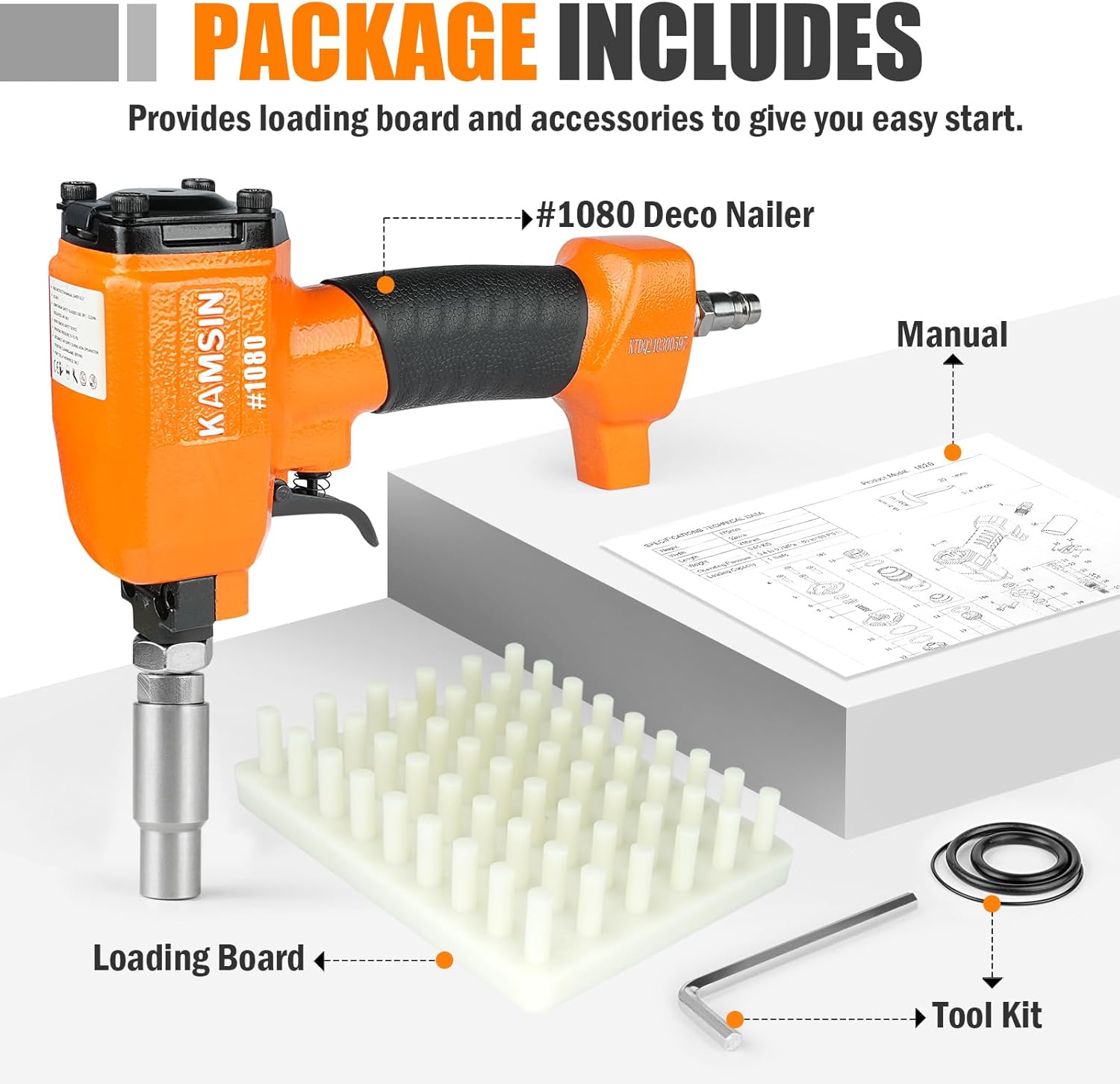 BRAND, CATEGORY, FINISH NAILERS, KAMSIN, Pneumatic Decorative Nailer 12.3-16.2mm (1/2-Inch to 21/32-inch) Head Diameter Air Power Tack Nail Gun Finish Nailer Deco Tacks Gun for Upholstering, Sofa Leather, Furniture (1620 Deco Nailer)