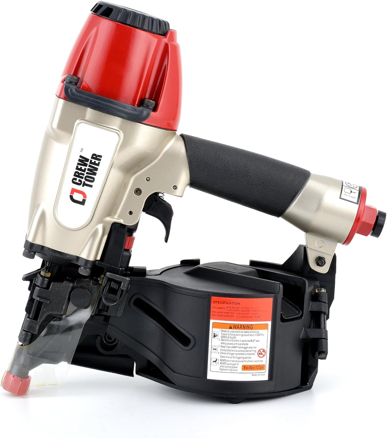 BRAND, CATEGORY, CREWTOWER, SIDING NAILERS, Pneumatic Siding Nail Gun - 15 Gauge 1-1/4" to 2-1/2" Coil siding nailer - Ideal for Construction, Fencing, Roofing